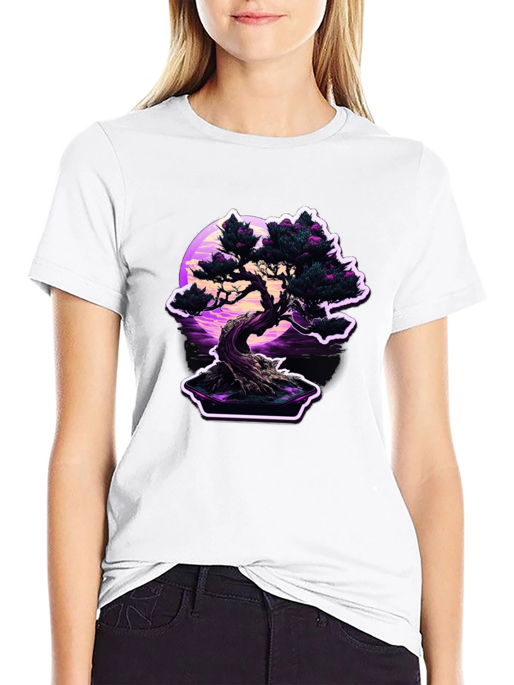 Bonsai Moon Black T-Shirt - Vaporwave Aesthetic