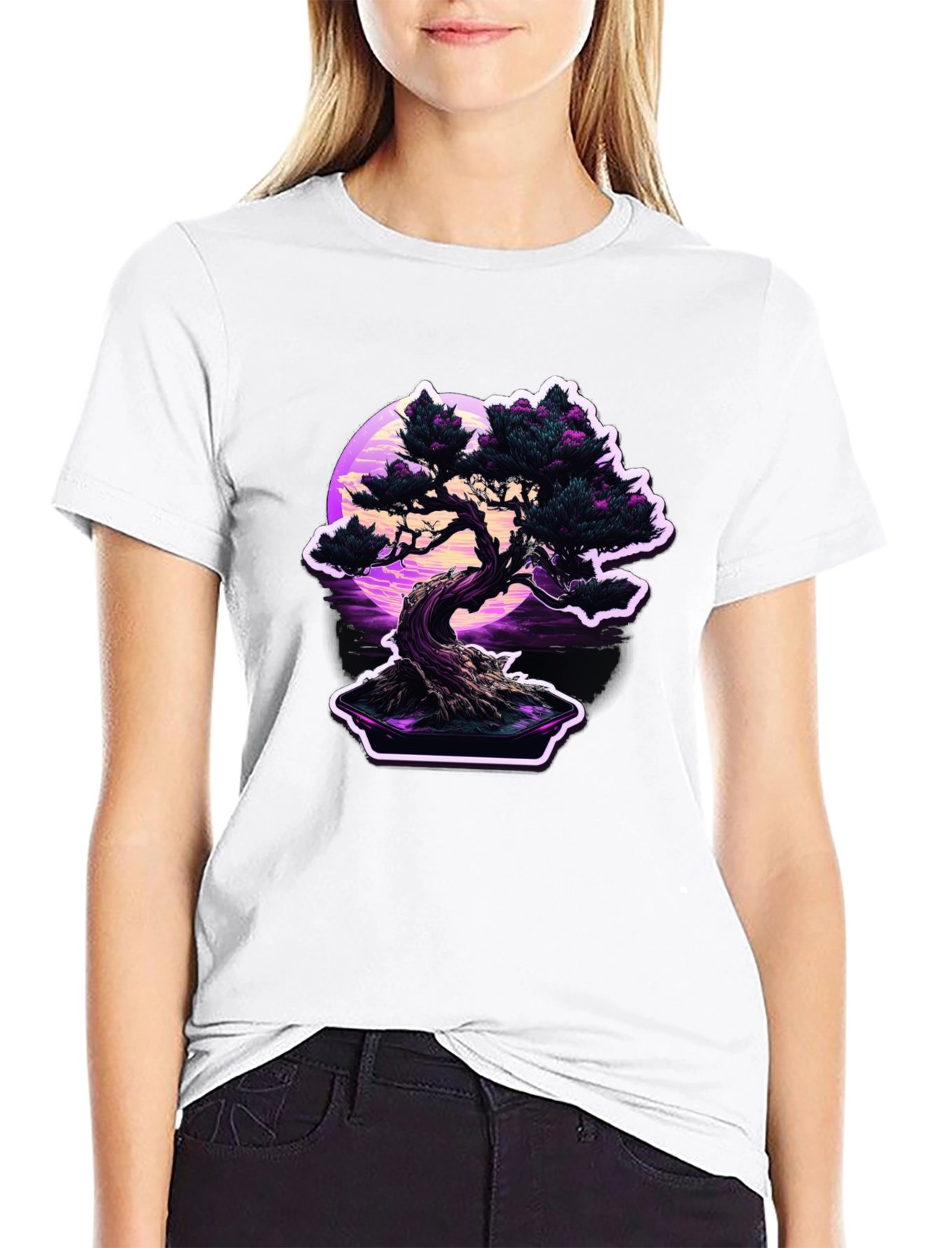 Bonsai Moon Black T-Shirt - Vaporwave Aesthetic
