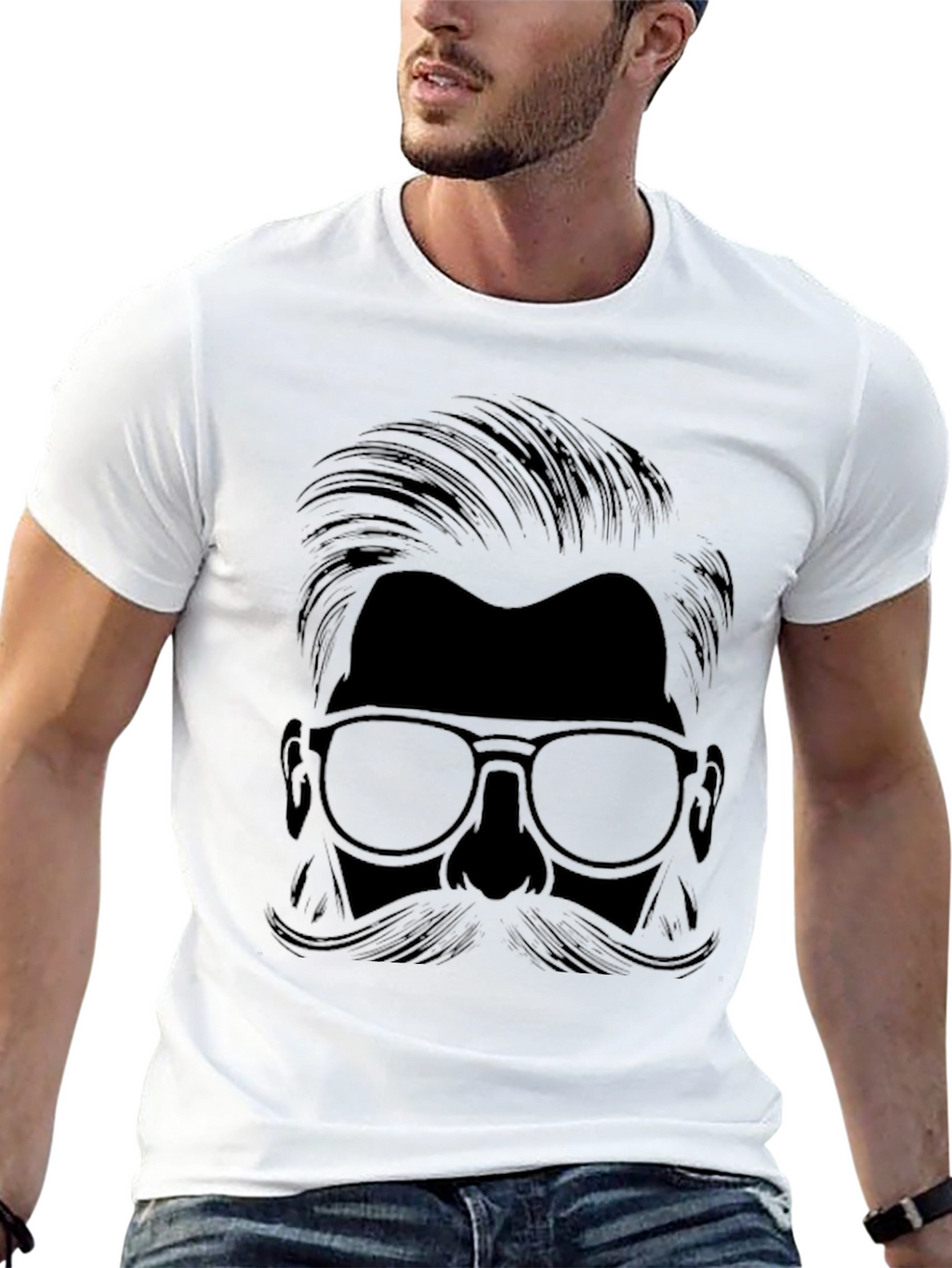 Mens Black Mustache Graphic T-Shirt