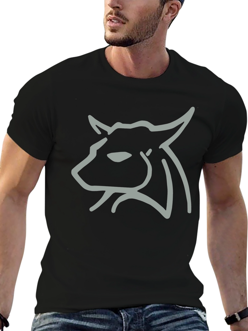 Minimalist Bull Graphic Tee - Black