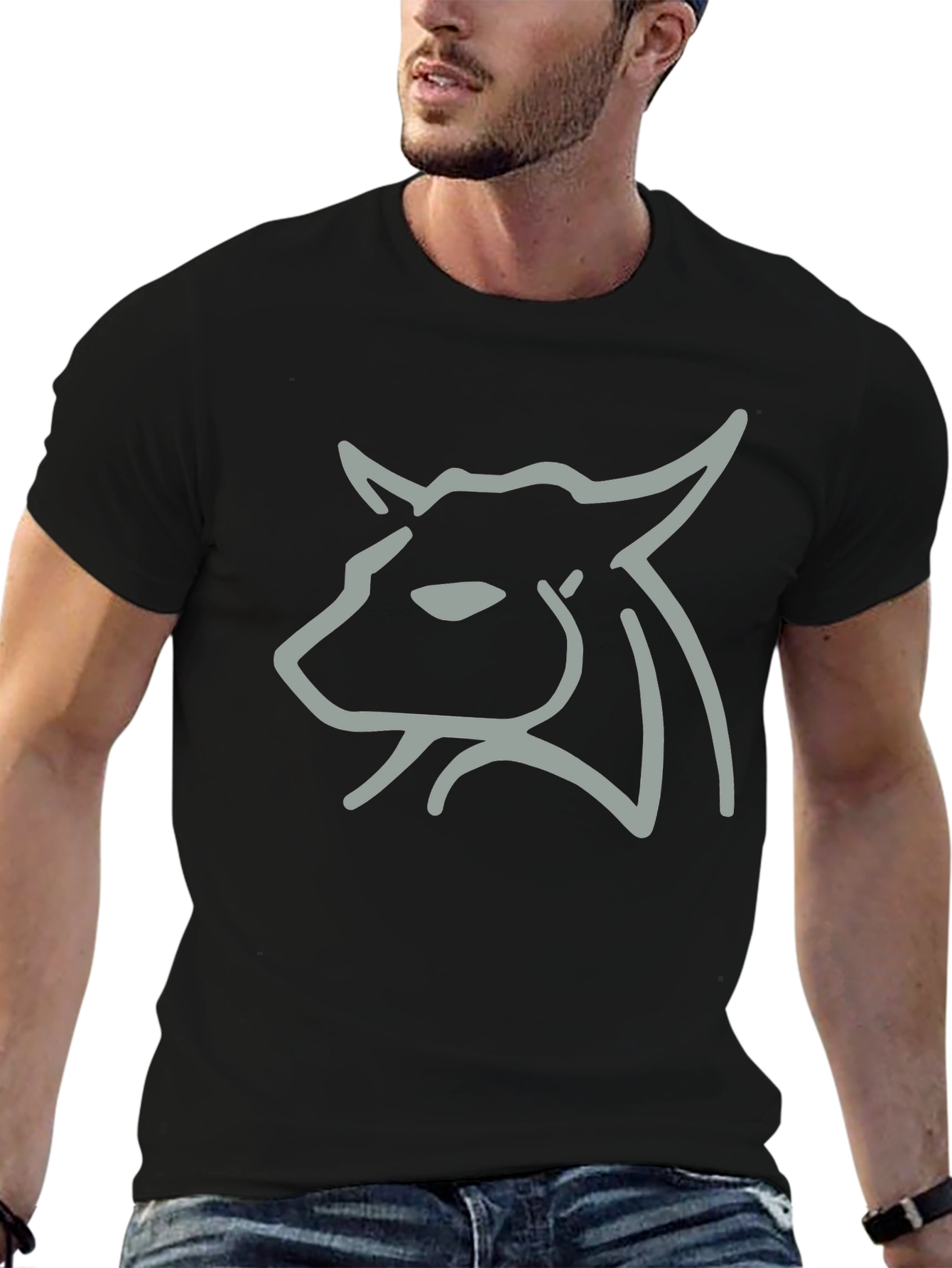 Minimalist Bull Graphic Tee - Black