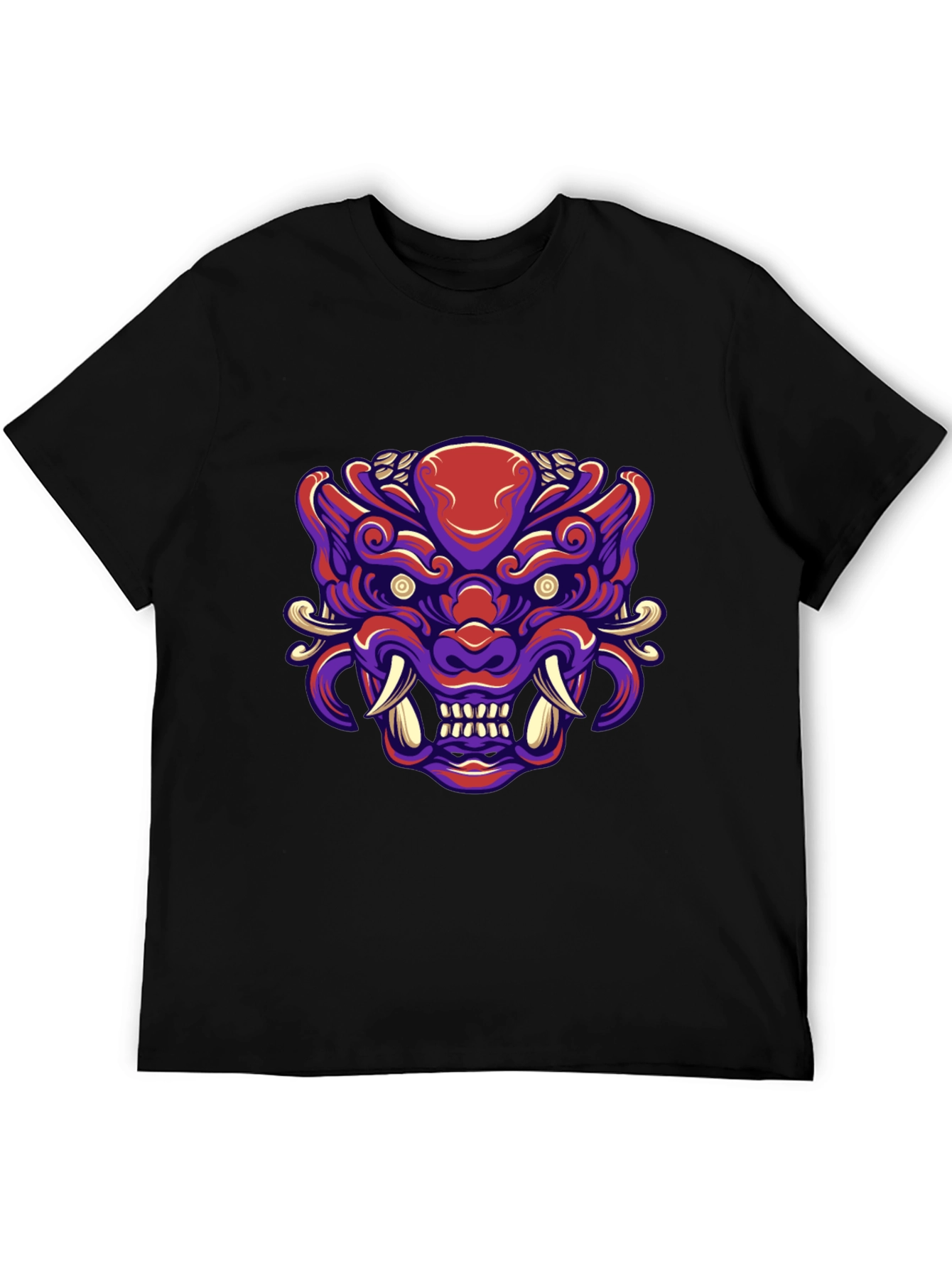 Bold Oni Mask Graphic Tee - Unique Japanese Demon Design