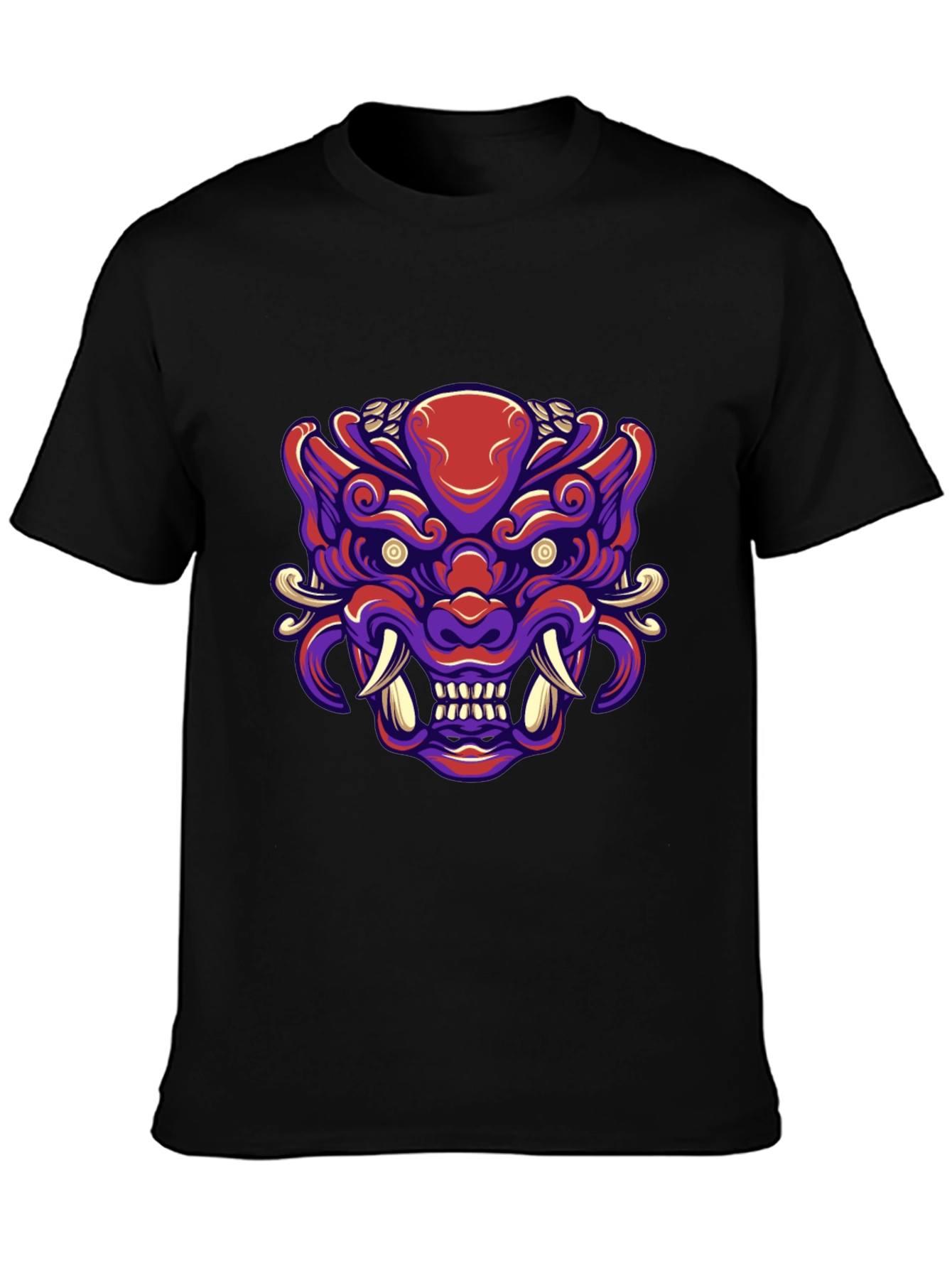 Bold Oni Mask Graphic Tee - Unique Japanese Demon Design