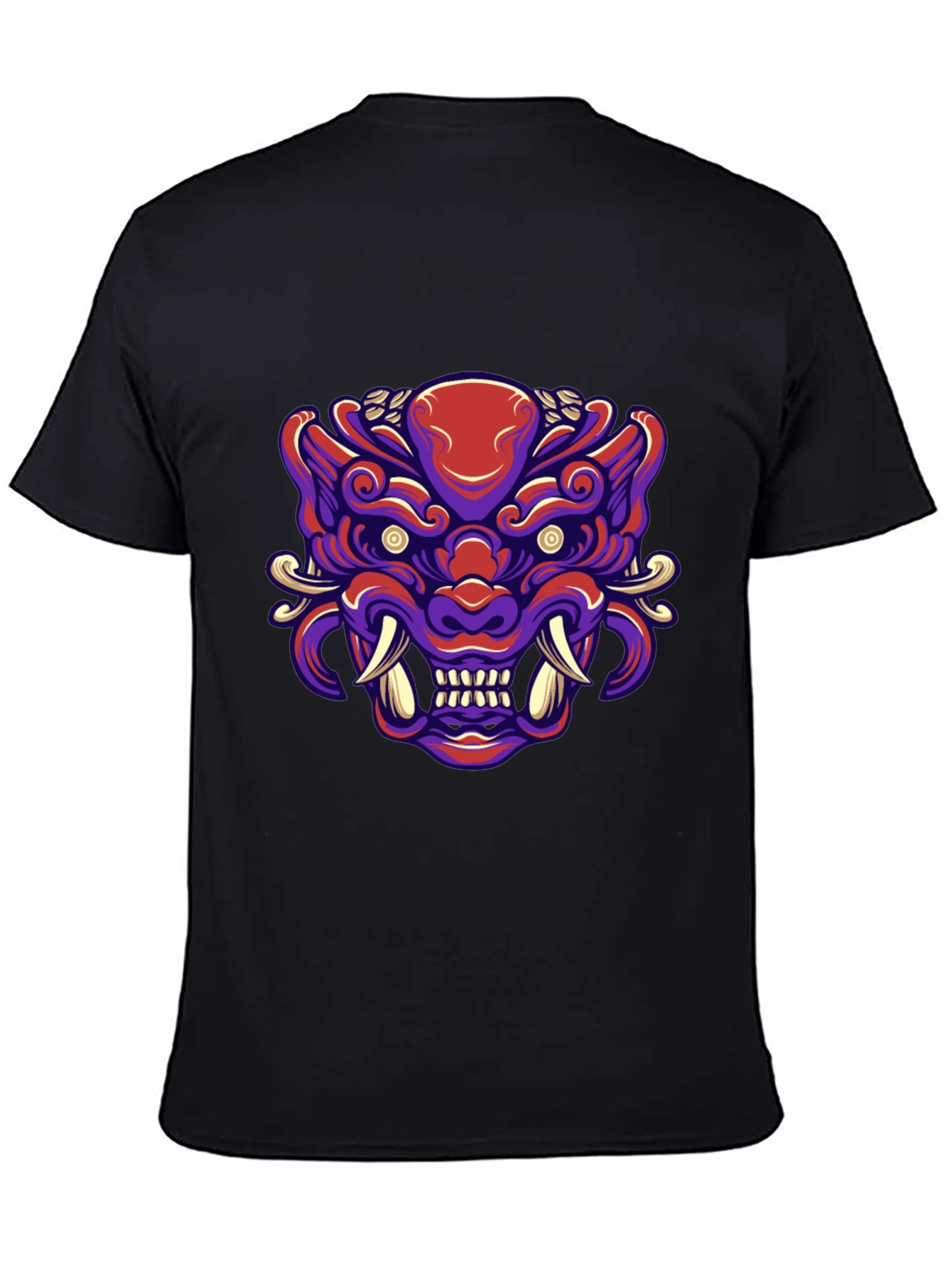 Bold Oni Mask Graphic Tee - Unique Japanese Demon Design