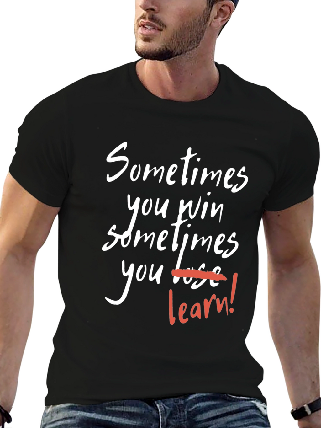 Motivational T-Shirt: Win or Learn - Black