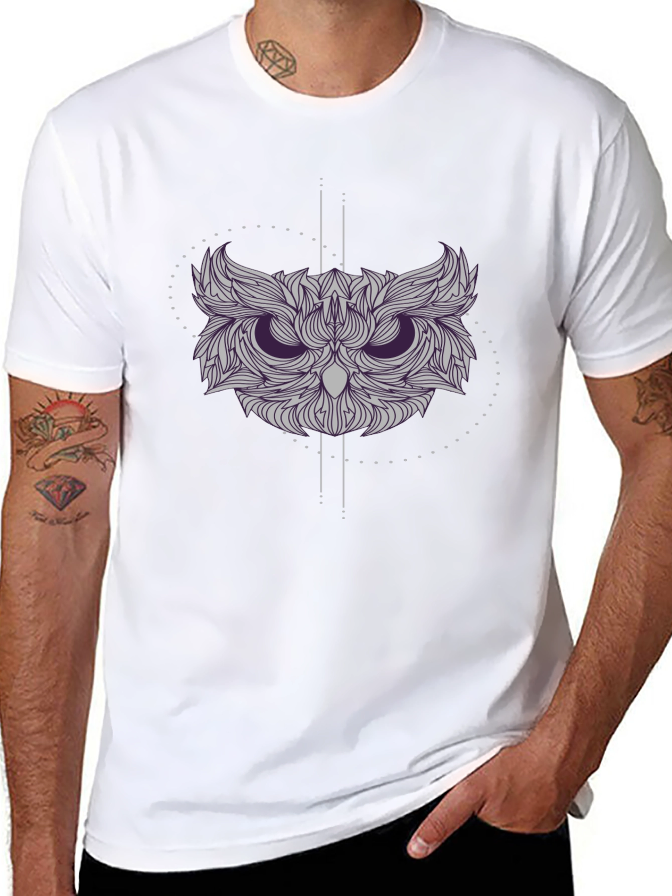 Geometric Owl Graphic Tee - Stylish Black T-Shirt