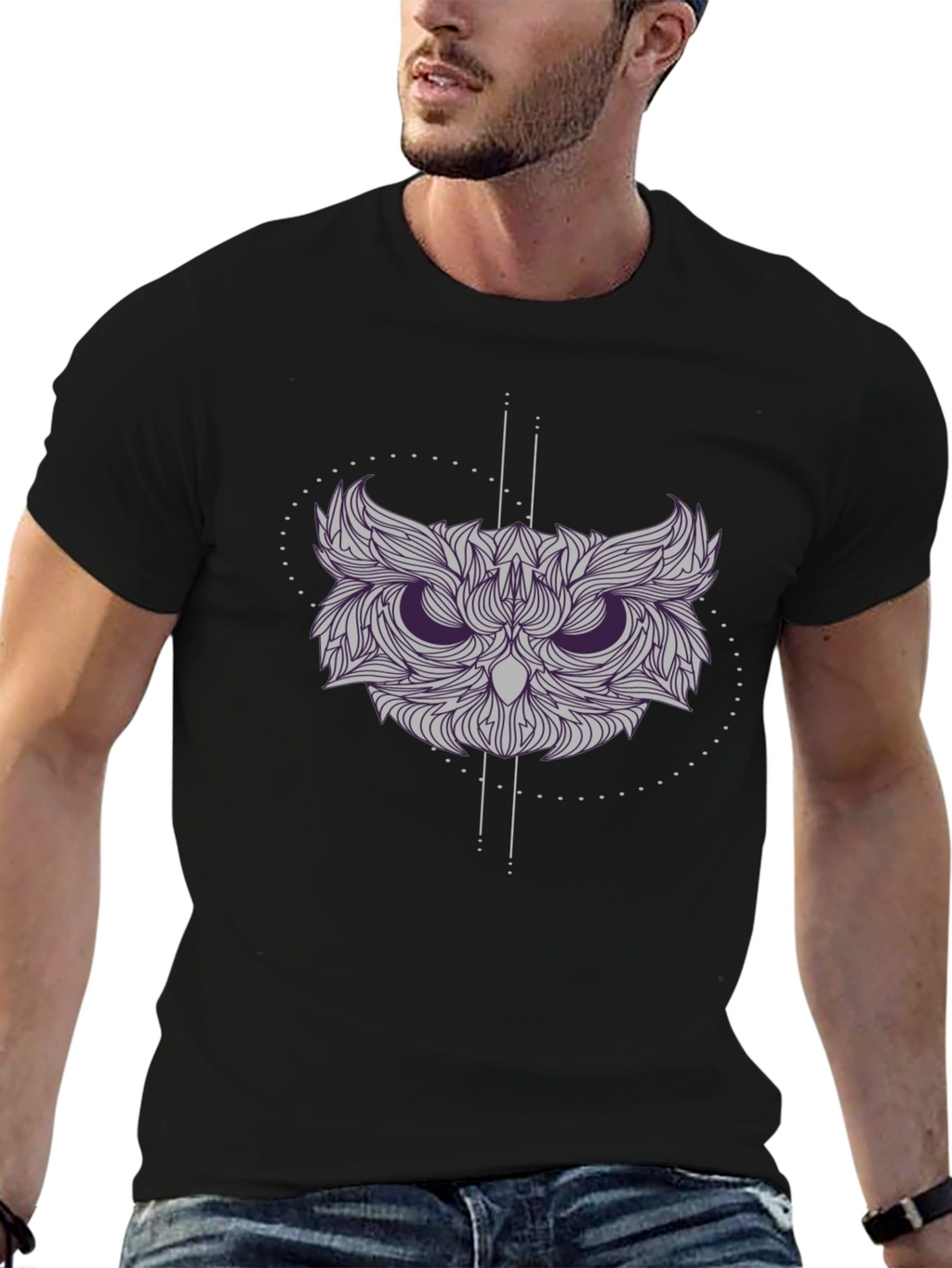 Geometric Owl Graphic Tee - Stylish Black T-Shirt