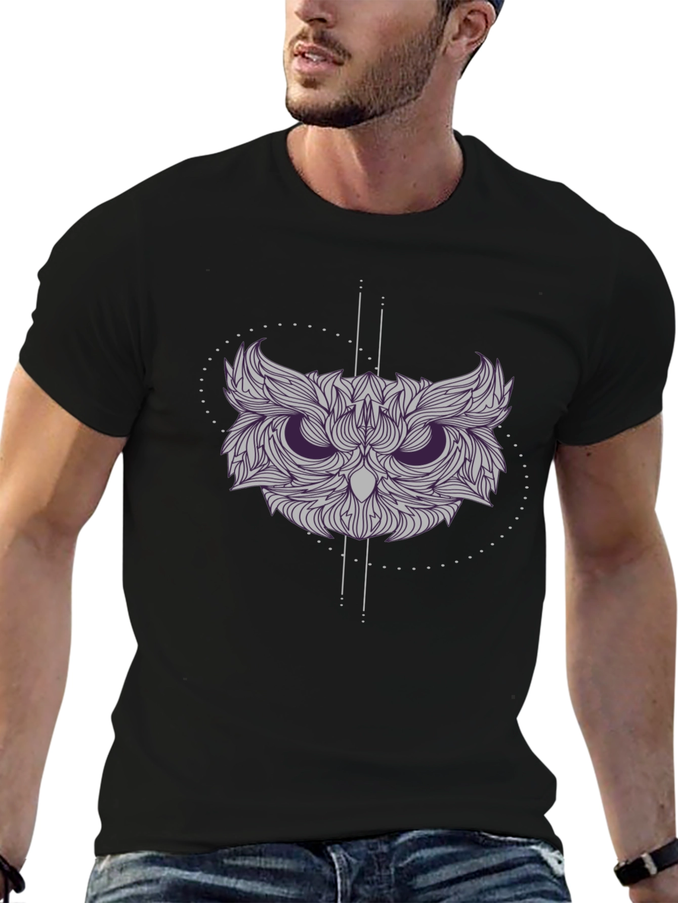 Geometric Owl Graphic Tee - Stylish Black T-Shirt
