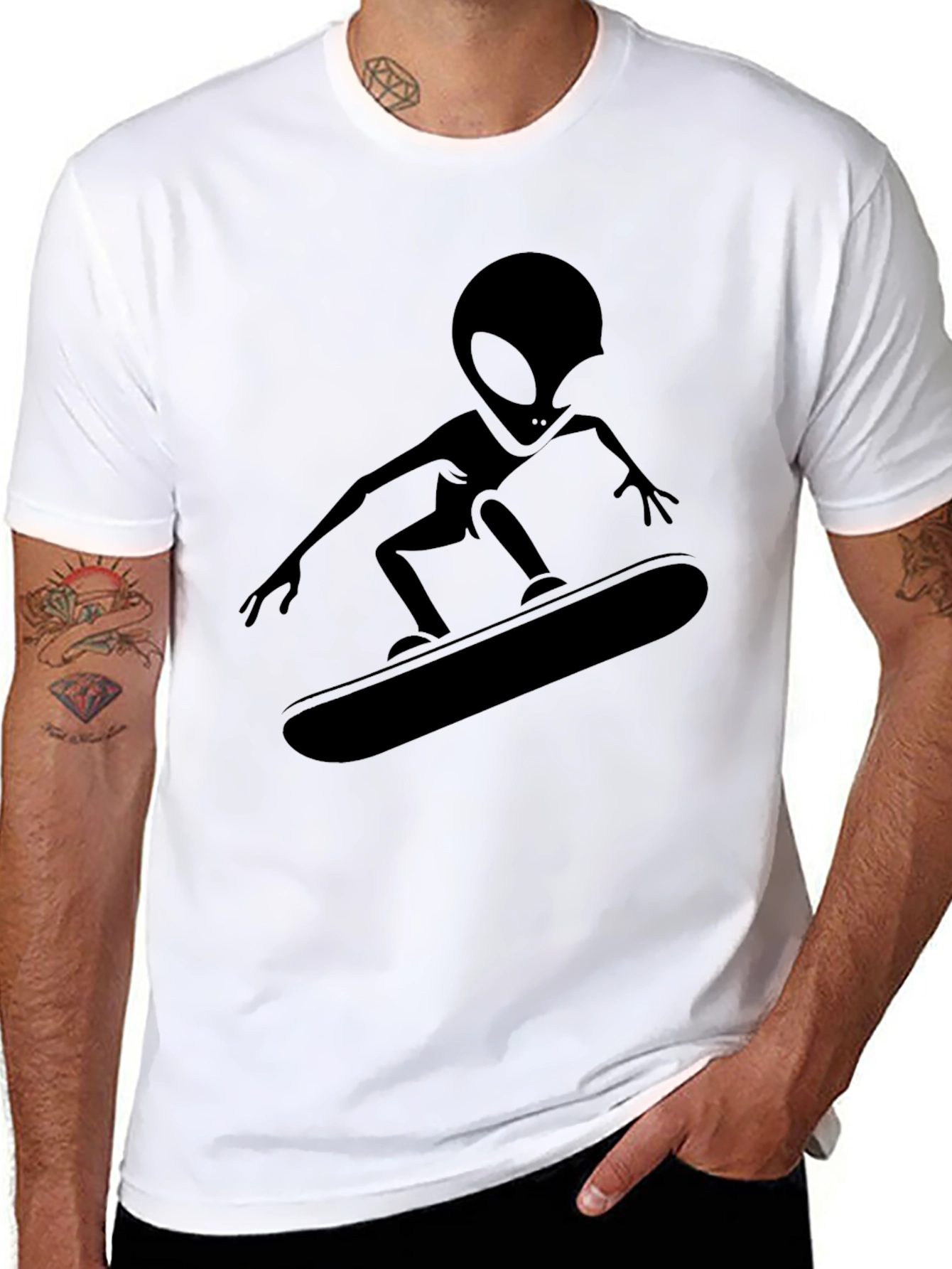 Alien Skateboarder Black T-Shirt