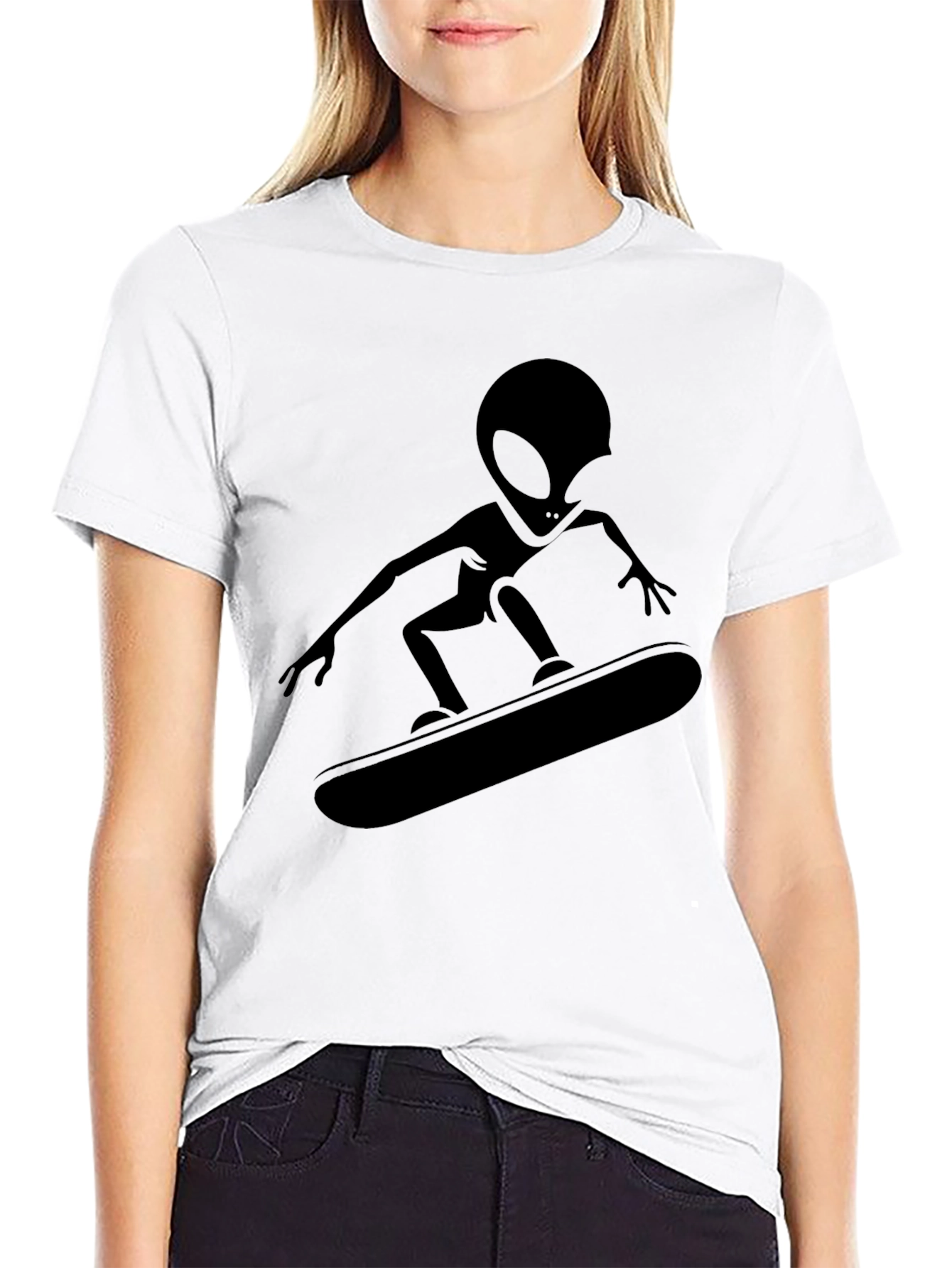 Alien Skateboarder Black T-Shirt