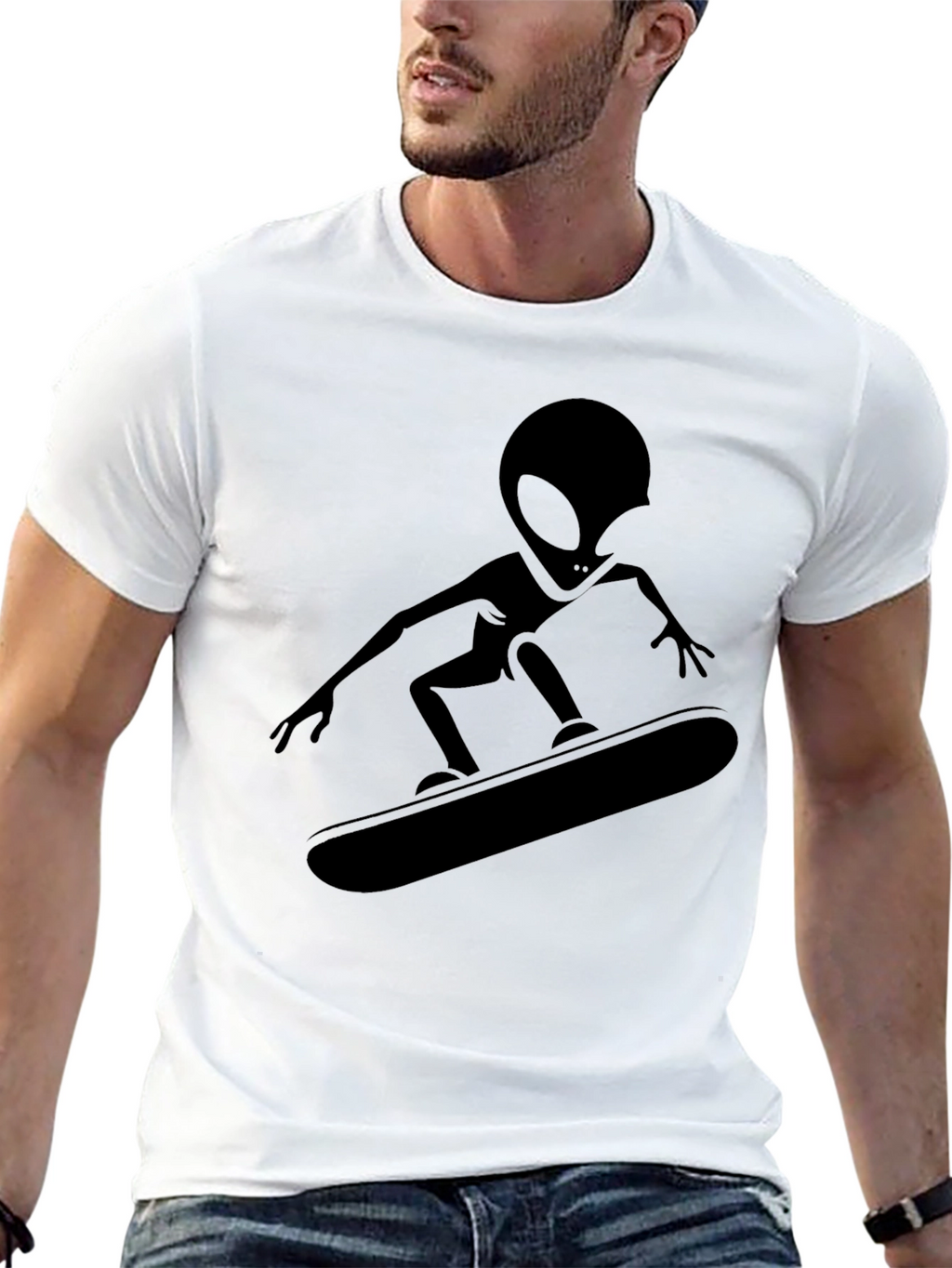 Alien Skateboarder Black T-Shirt