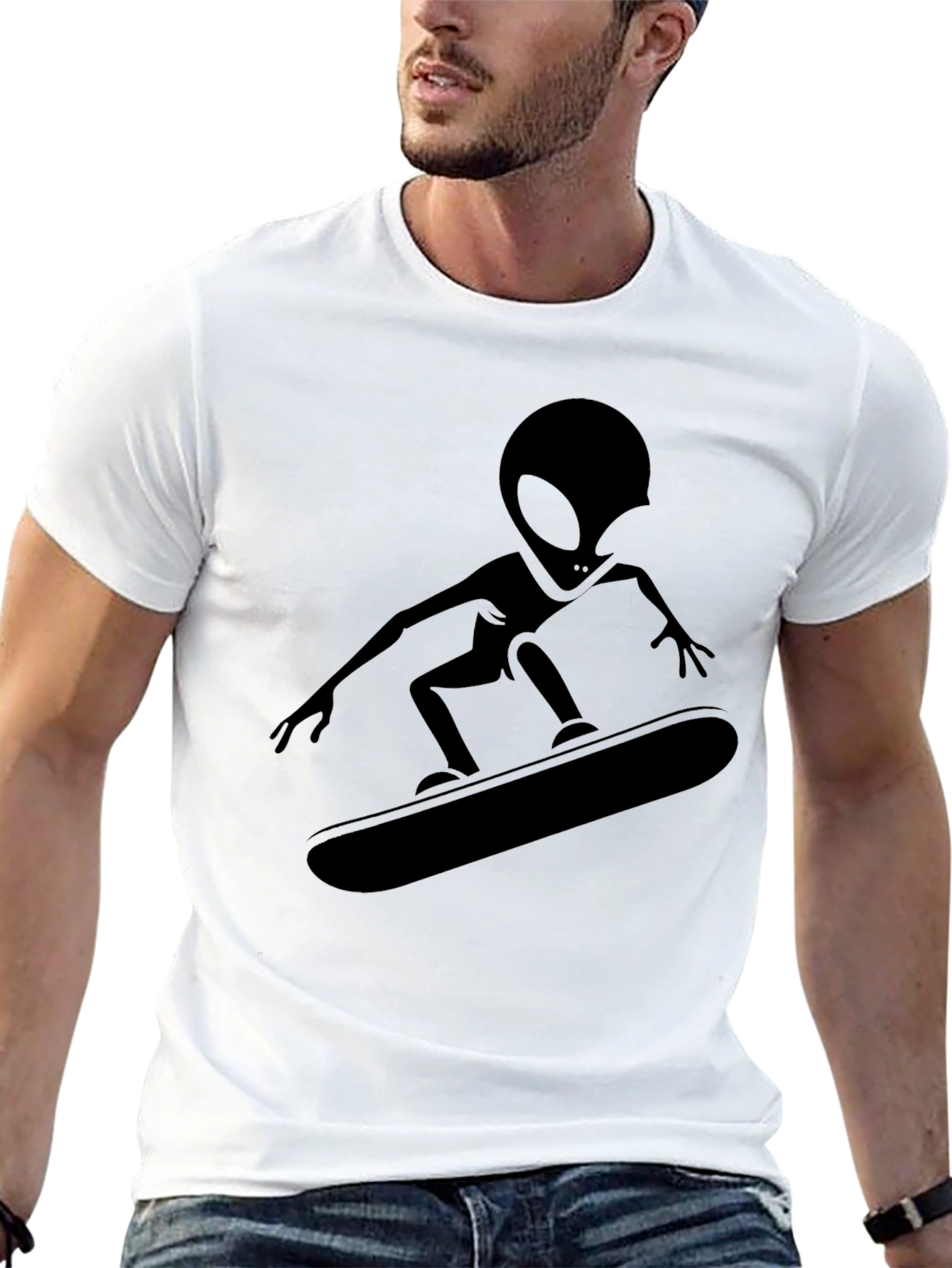 Alien Skateboarder Black T-Shirt
