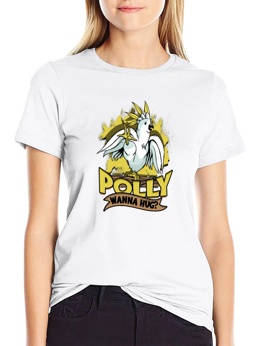 Polly Wanna Hug T-Shirt - Cute Parrot Graphic Tee