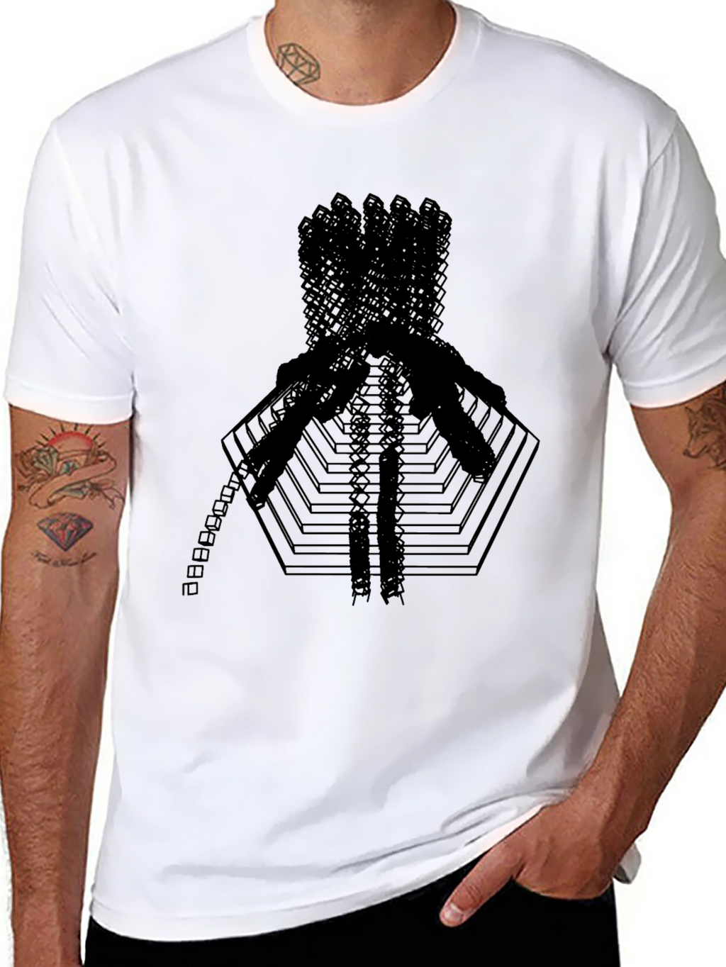 Abstract Geometric Graphic Print Black T-Shirt