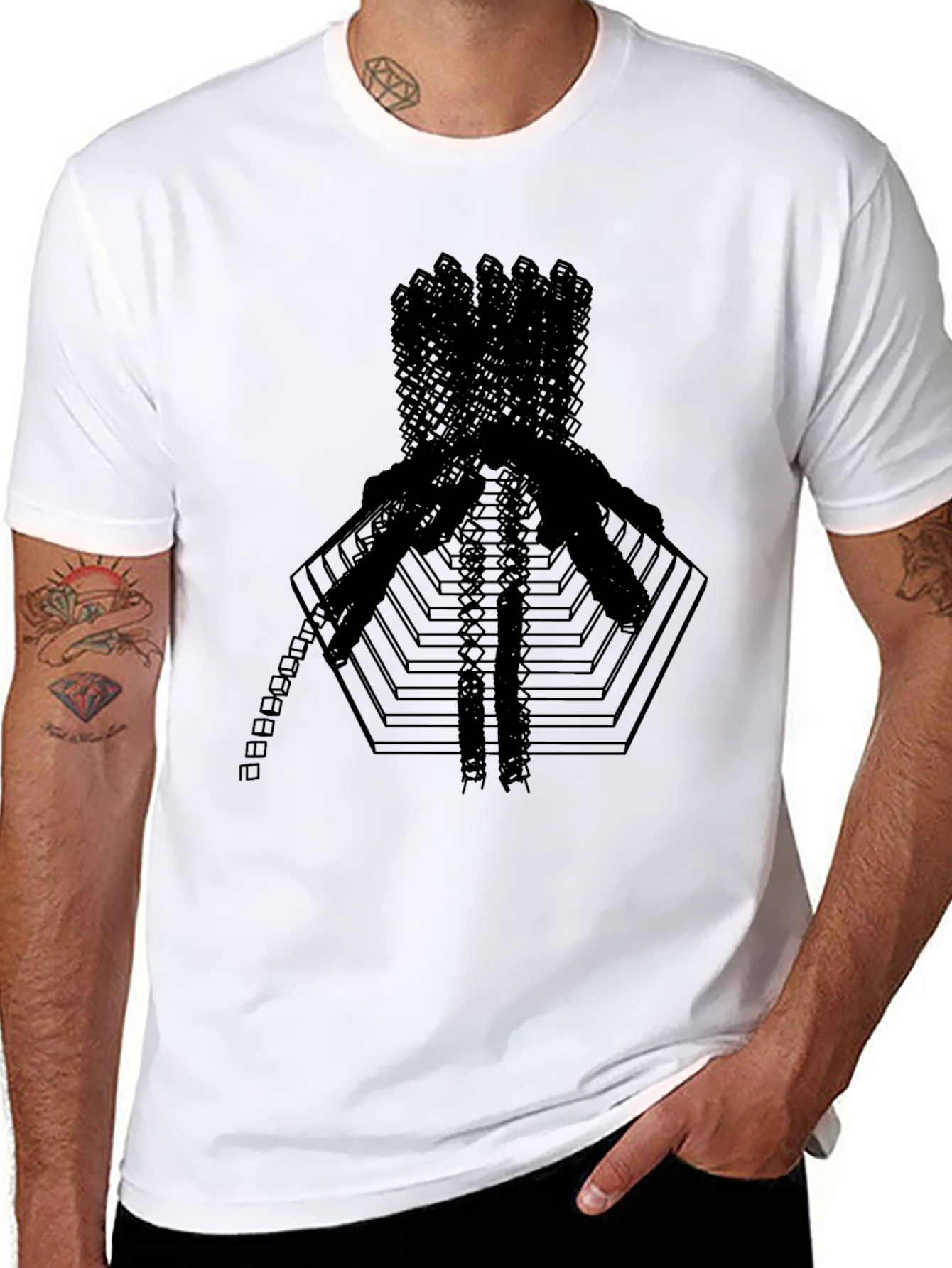 Abstract Geometric Graphic Print Black T-Shirt