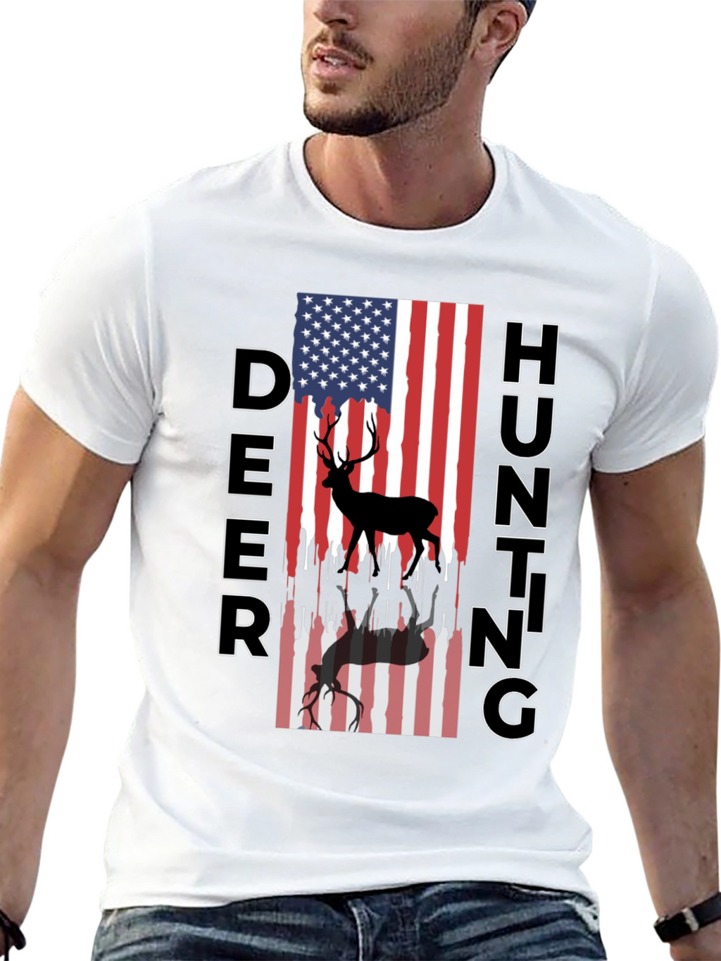 Deer Hunting American Flag T-Shirt