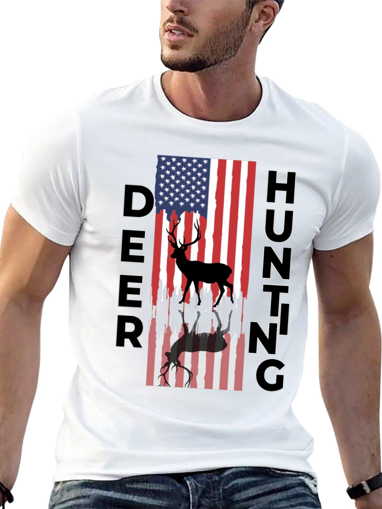 Deer Hunting American Flag T-Shirt