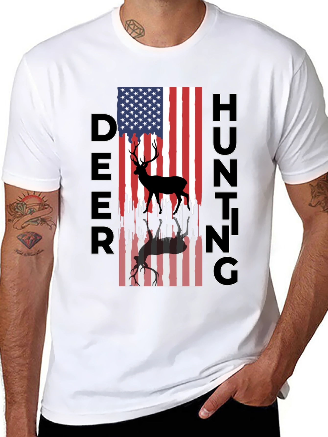 Deer Hunting American Flag T-Shirt