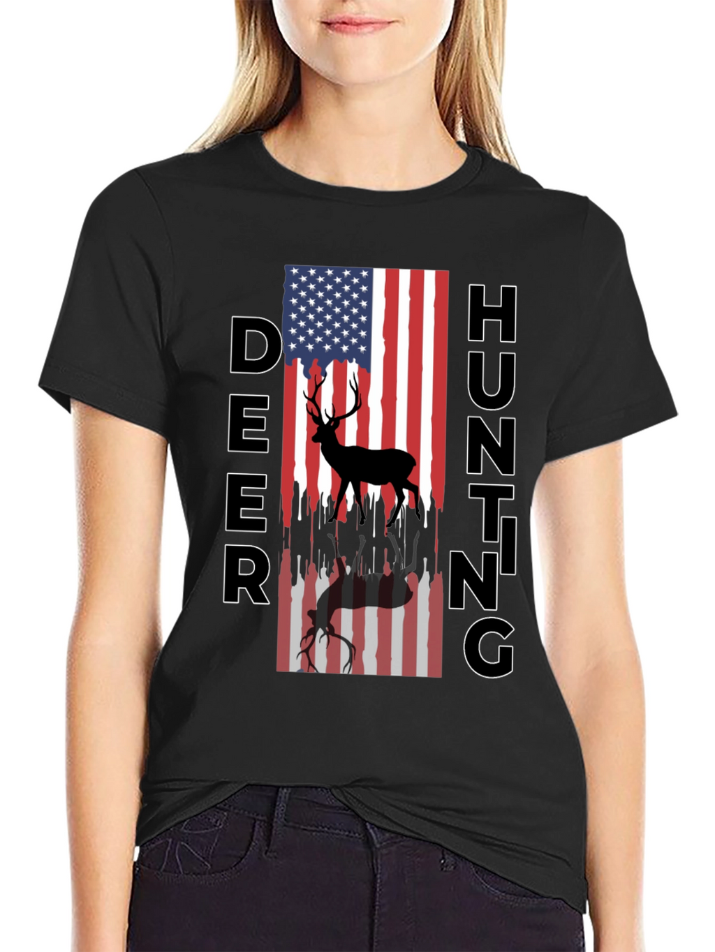 Deer Hunting American Flag T-Shirt