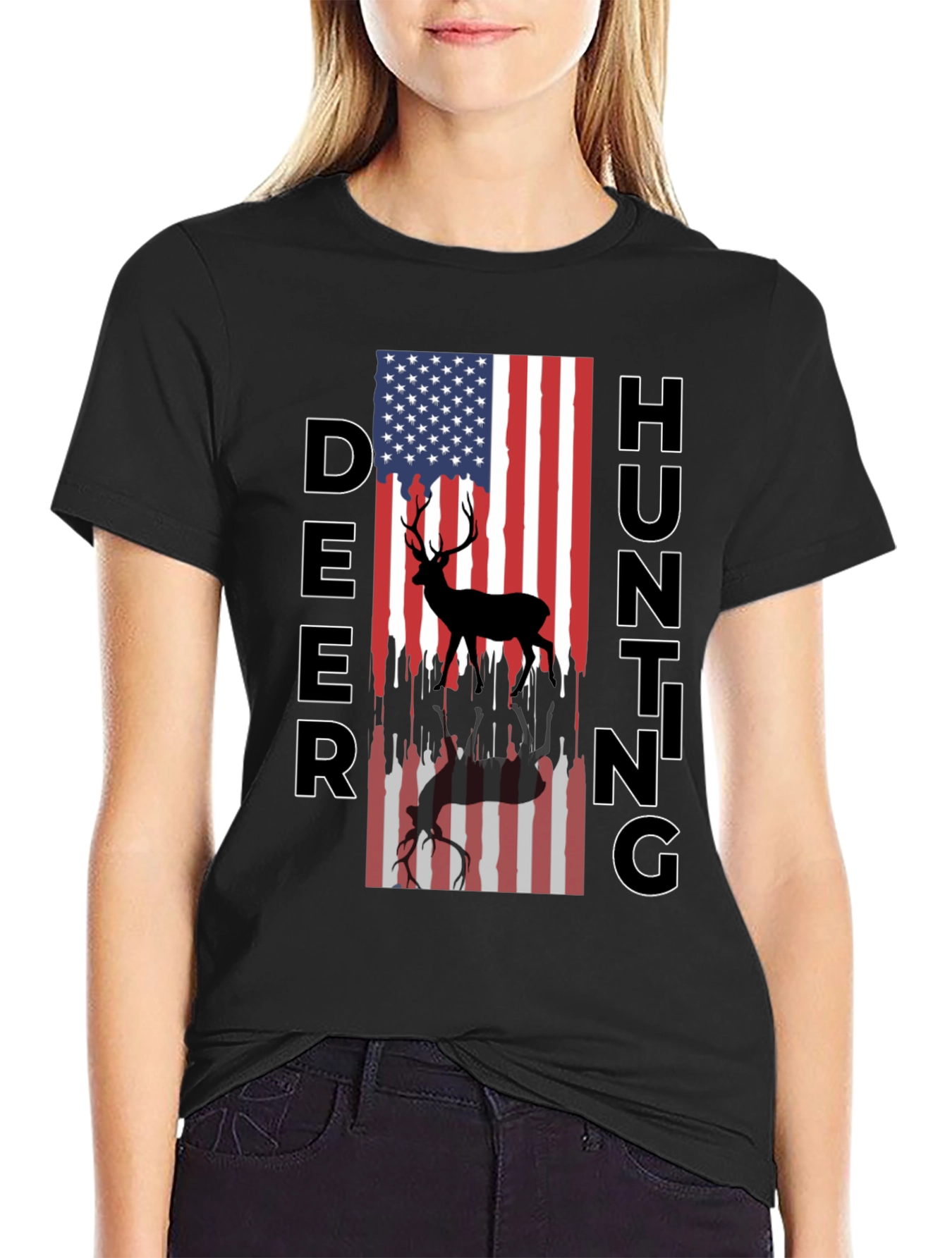 Deer Hunting American Flag T-Shirt