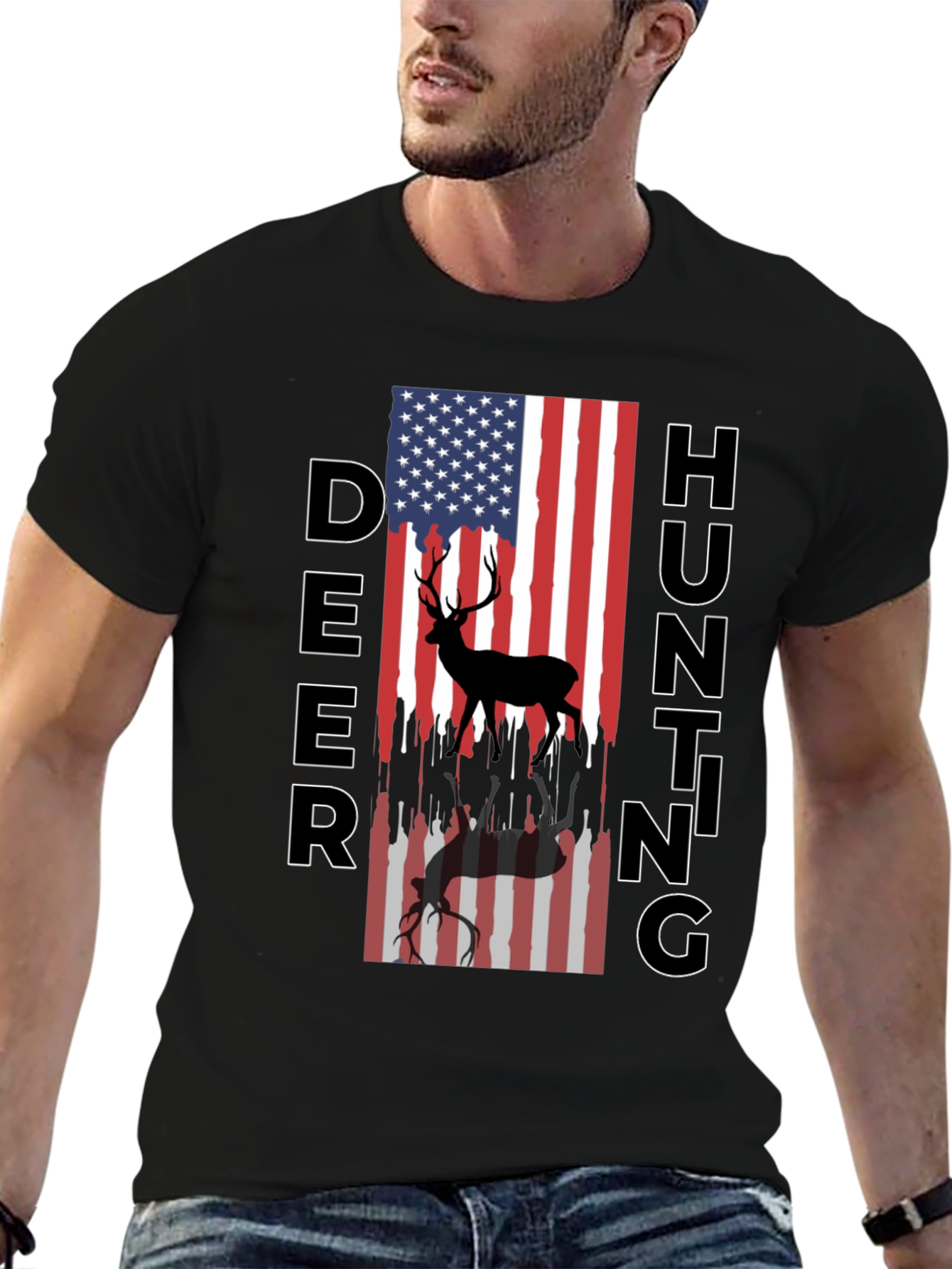 Deer Hunting American Flag T-Shirt