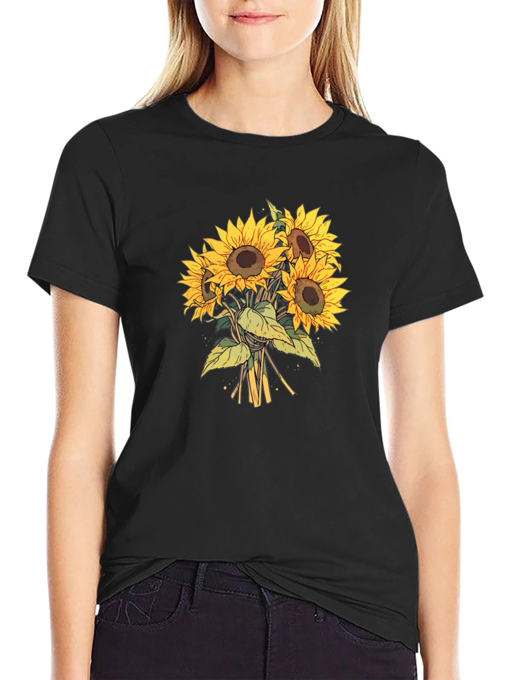 Sunflower Bouquet Graphic Tee - Black Cotton