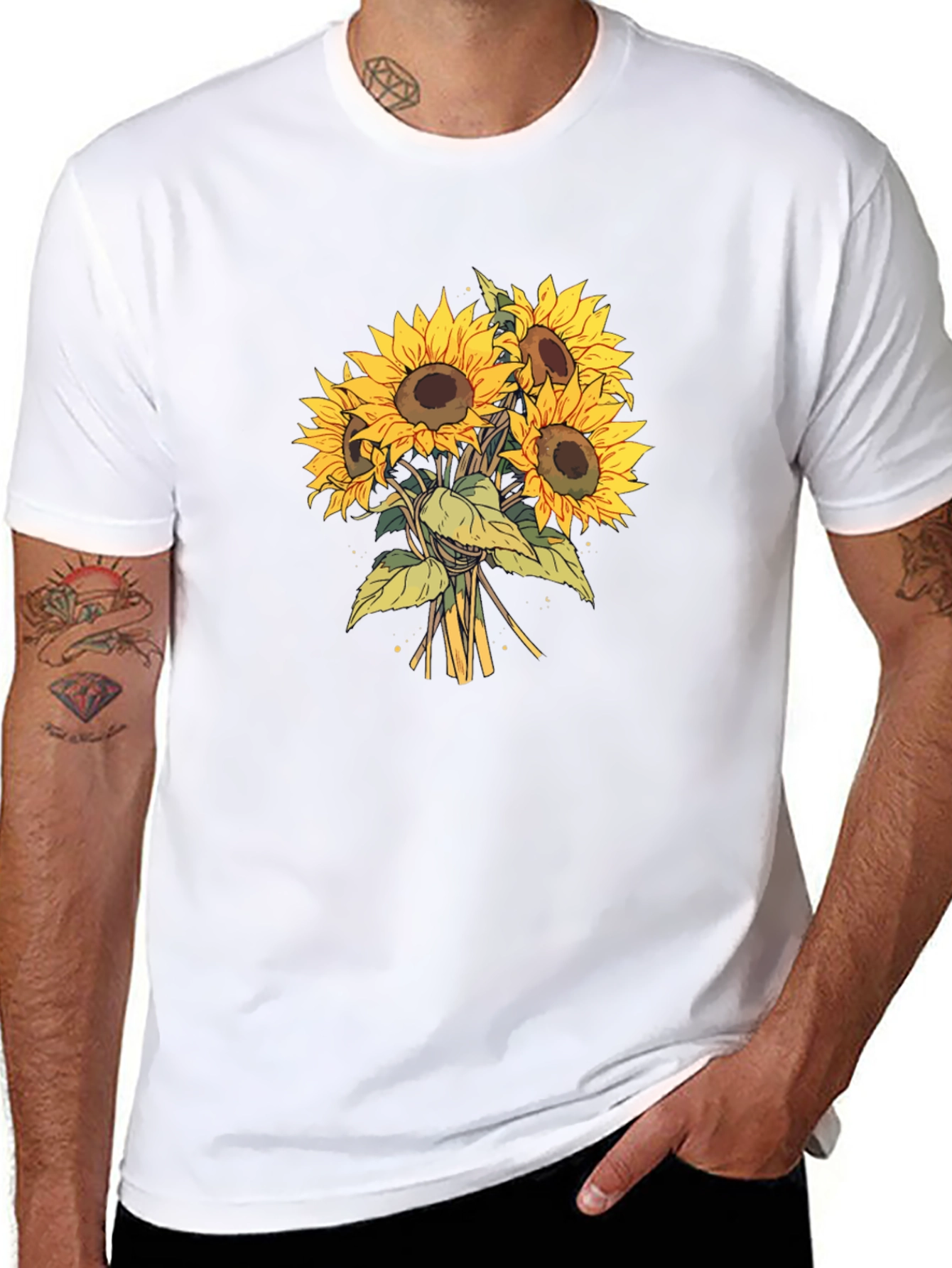 Sunflower Bouquet Graphic Tee - Black Cotton