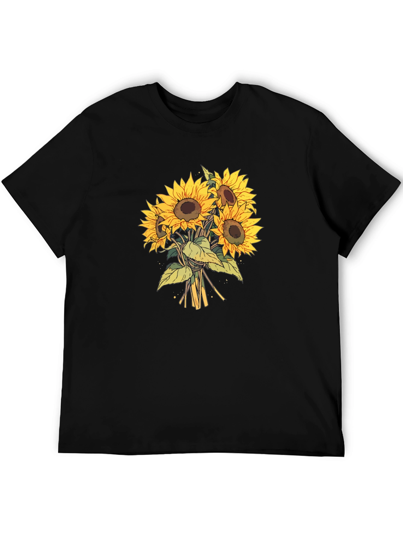 Sunflower Bouquet Graphic Tee - Black Cotton