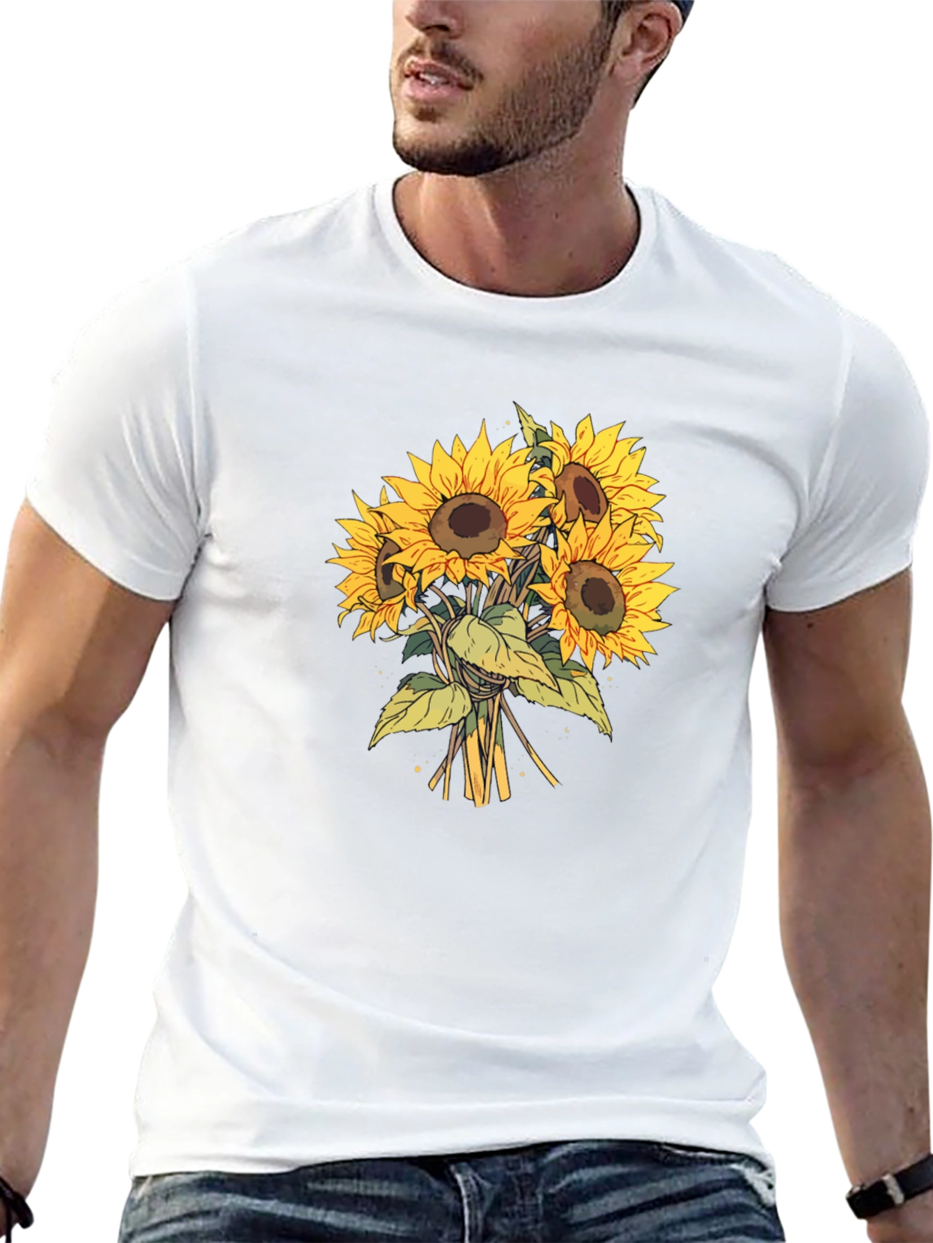 Sunflower Bouquet Graphic Tee - Black Cotton