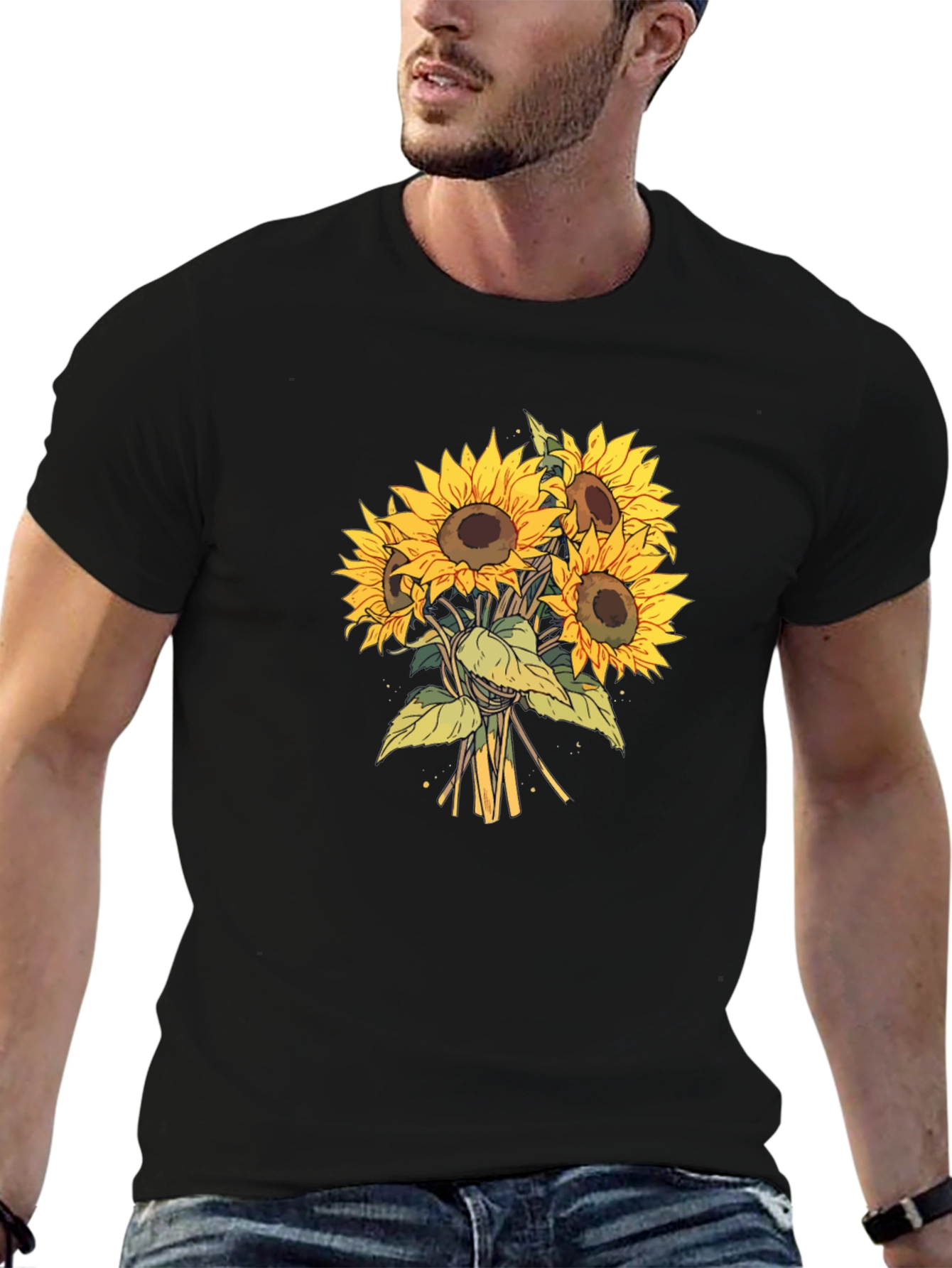 Sunflower Bouquet Graphic Tee - Black Cotton