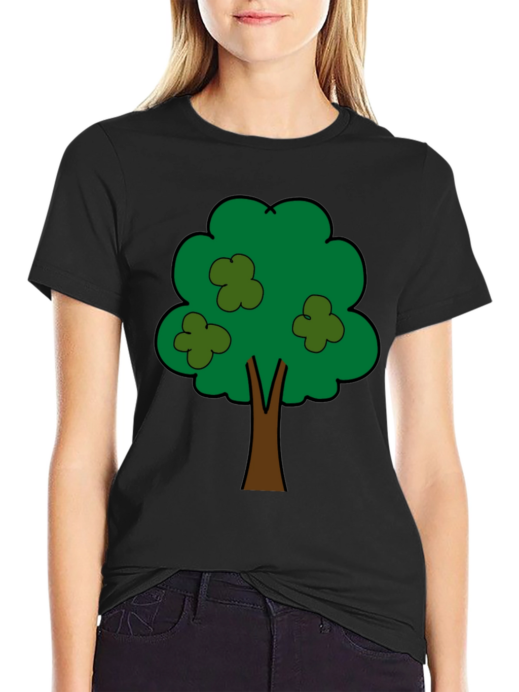 Cartoon Tree Graphic Tee - Unisex Black T-Shirt