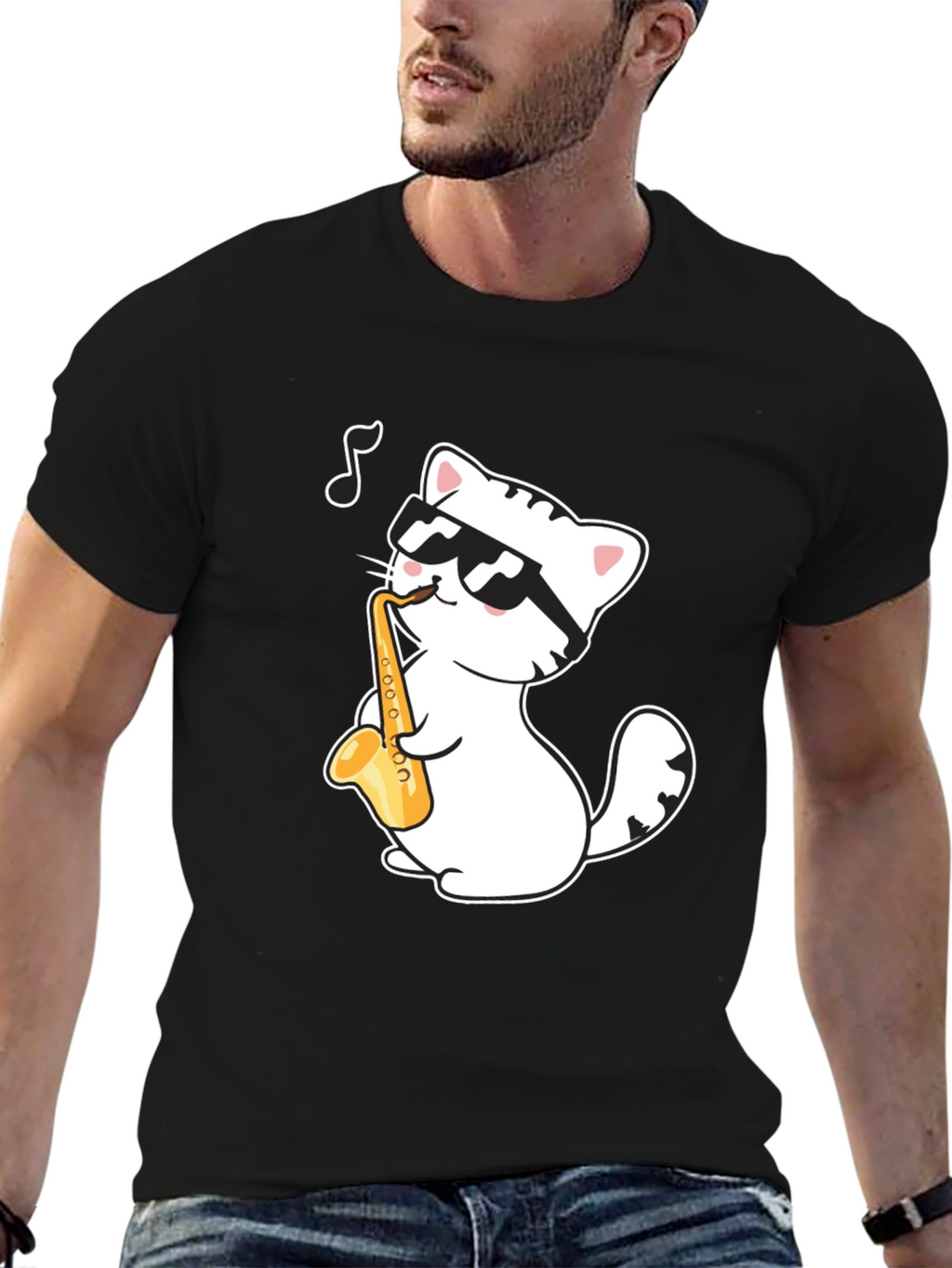 Cool Cat Saxophone T-Shirt - Musician Kitten Tee