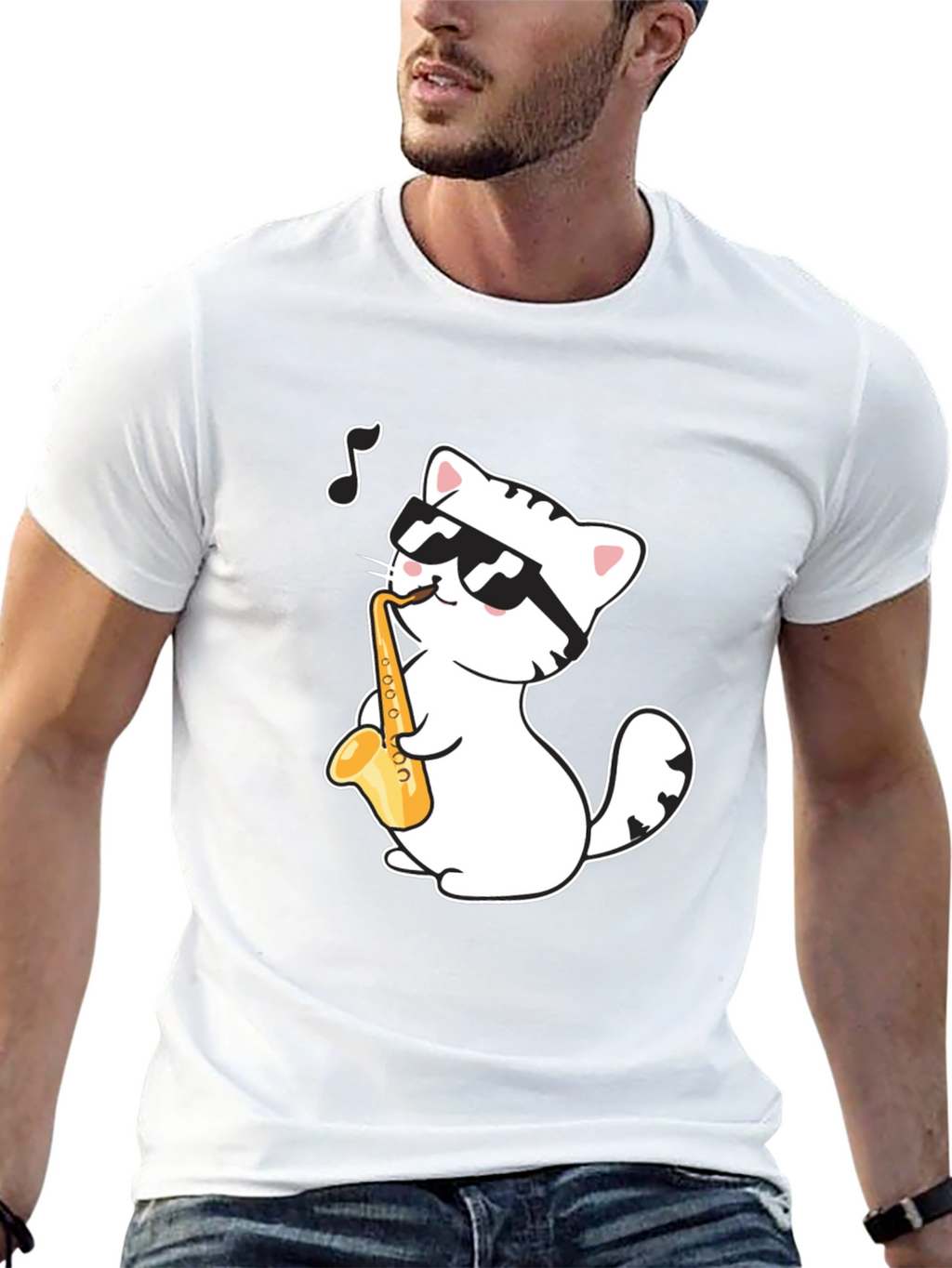 Cool Cat Saxophone T-Shirt - Musician Kitten Tee