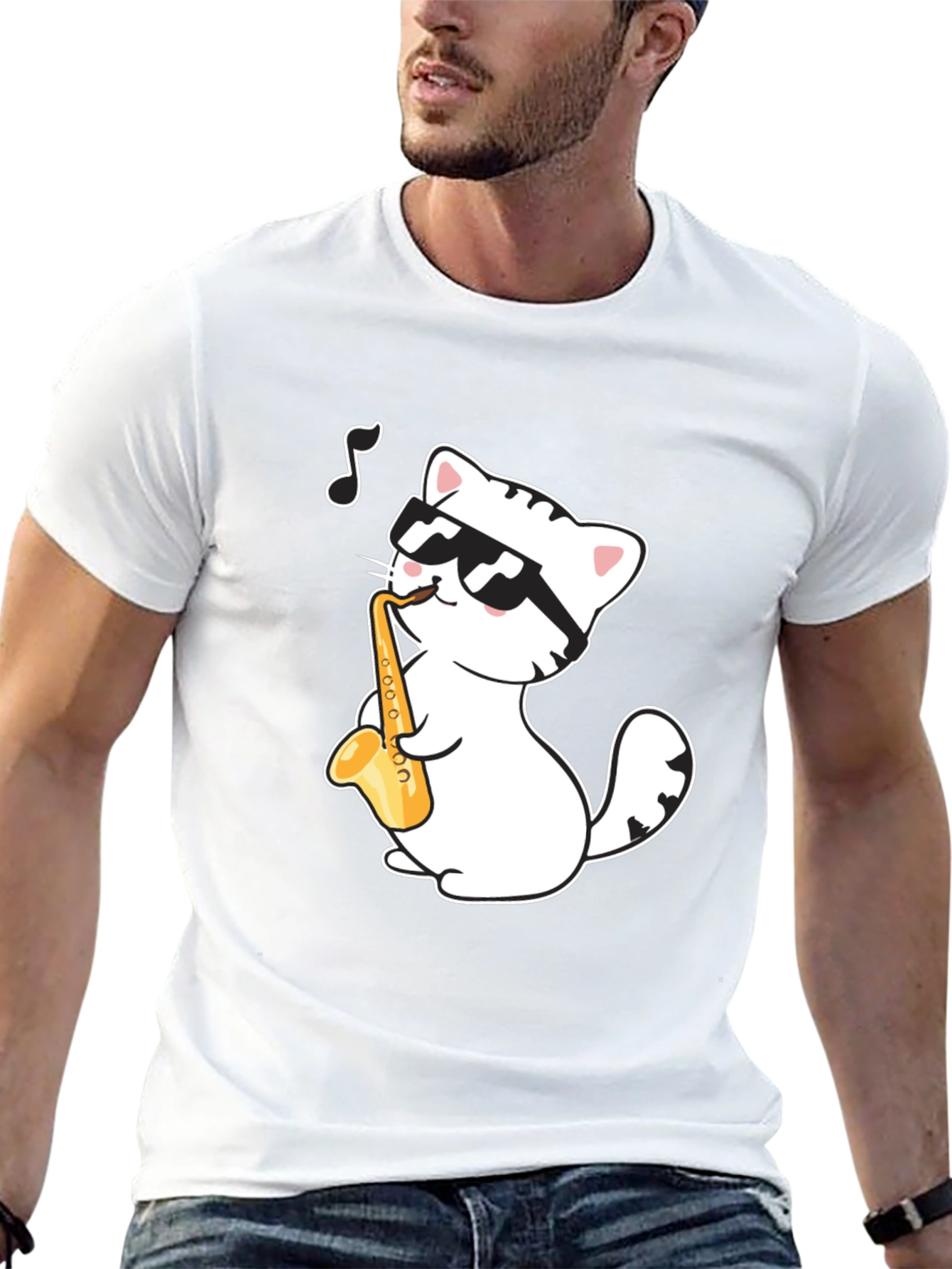 Cool Cat Saxophone T-Shirt - Musician Kitten Tee