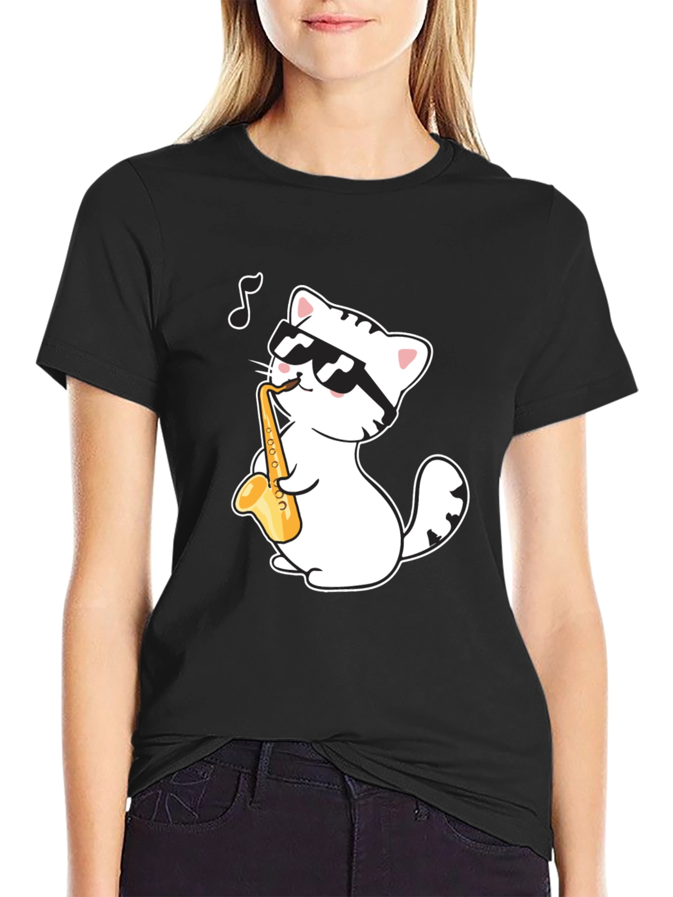 Cool Cat Saxophone T-Shirt - Musician Kitten Tee