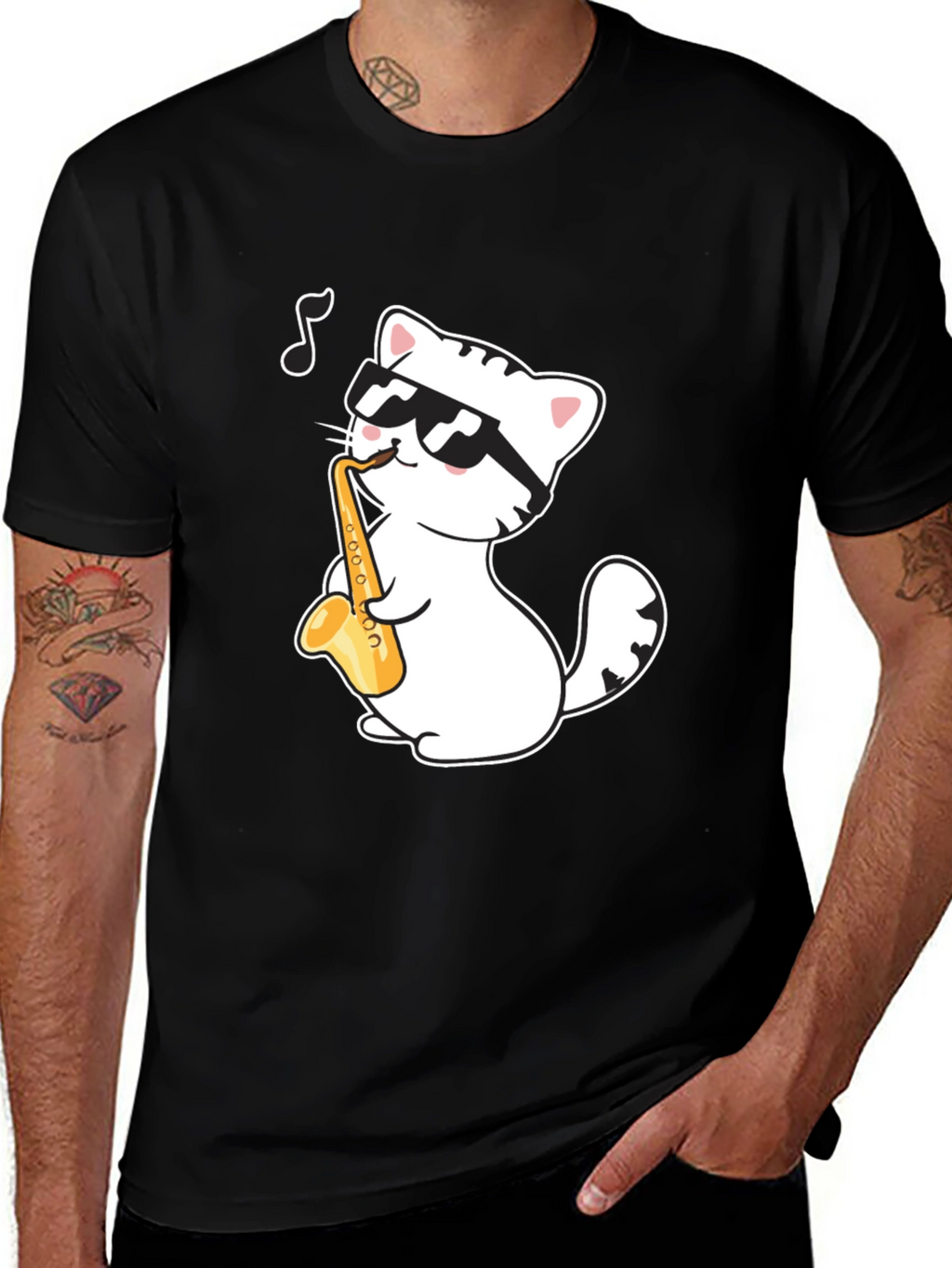 Cool Cat Saxophone T-Shirt - Musician Kitten Tee