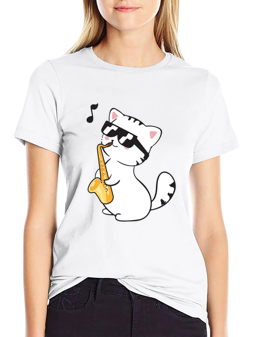 Cool Cat Saxophone T-Shirt - Musician Kitten Tee