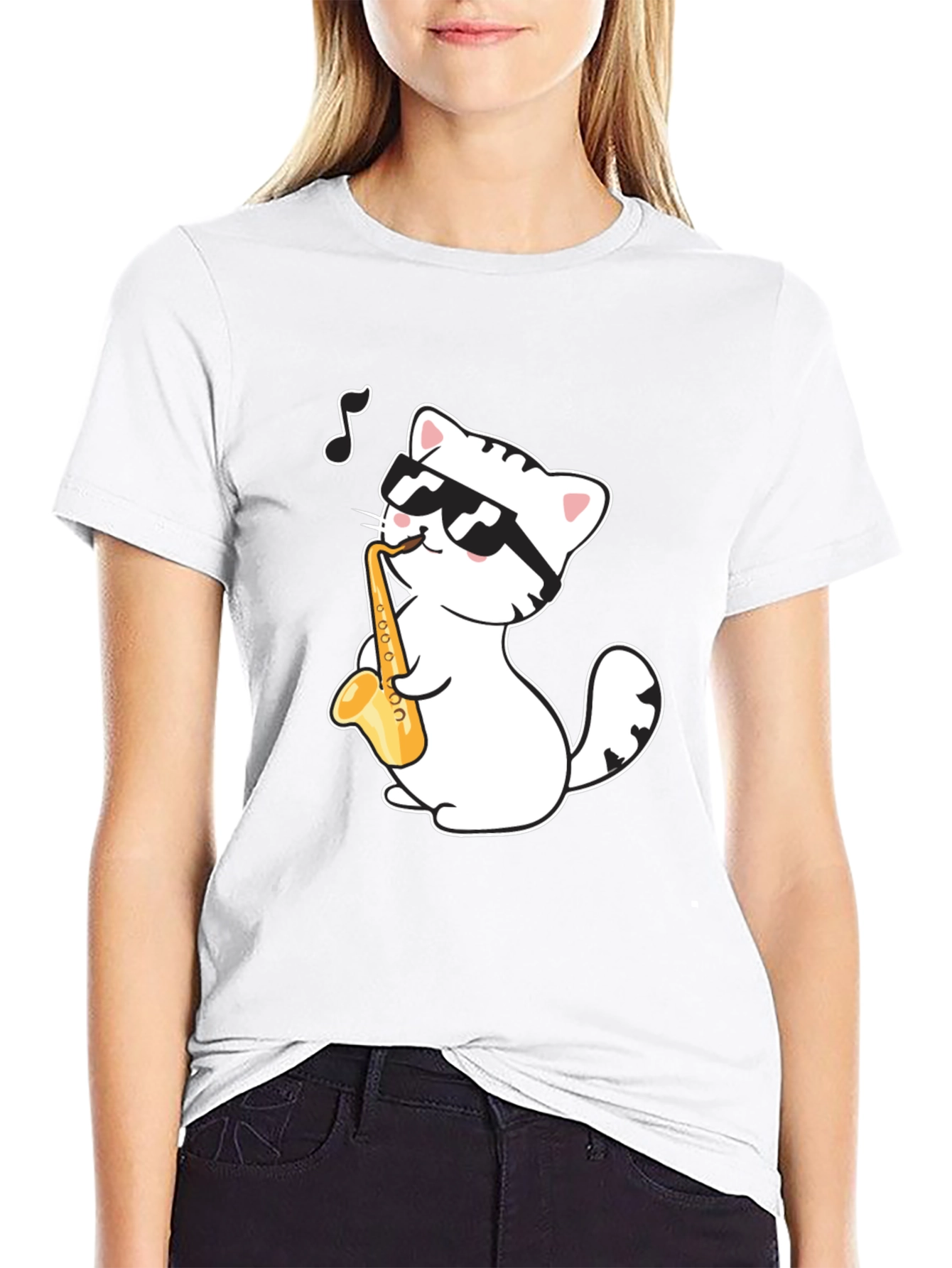 Cool Cat Saxophone T-Shirt - Musician Kitten Tee