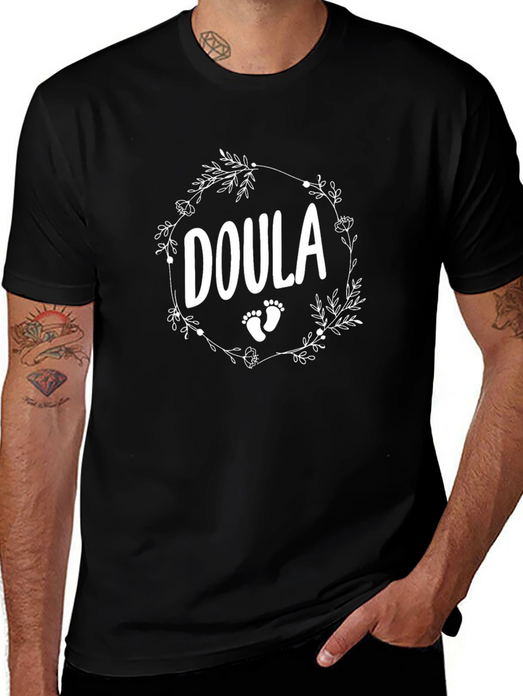 Doula Floral Wreath Black T-Shirt