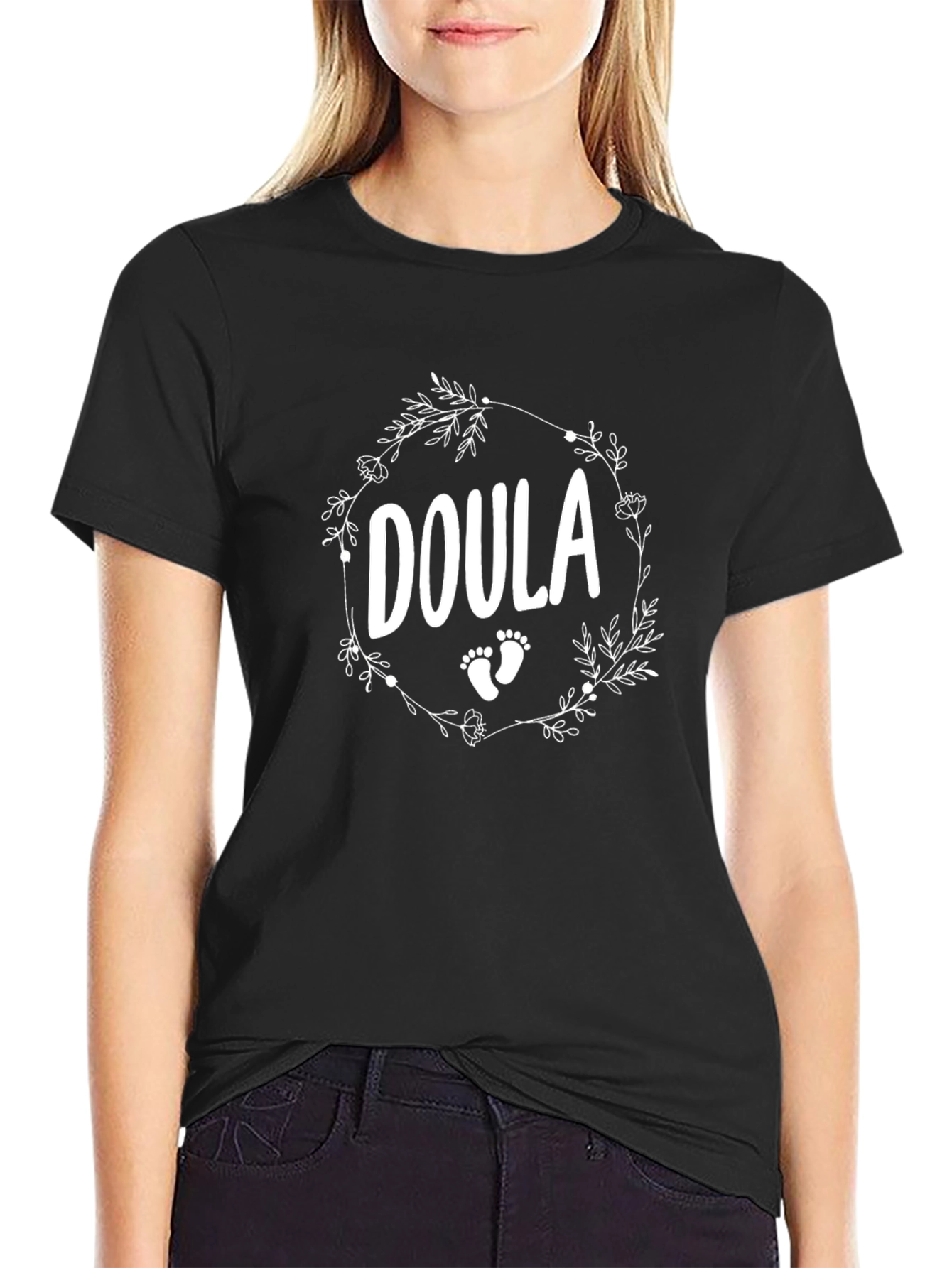 Doula Floral Wreath Black T-Shirt