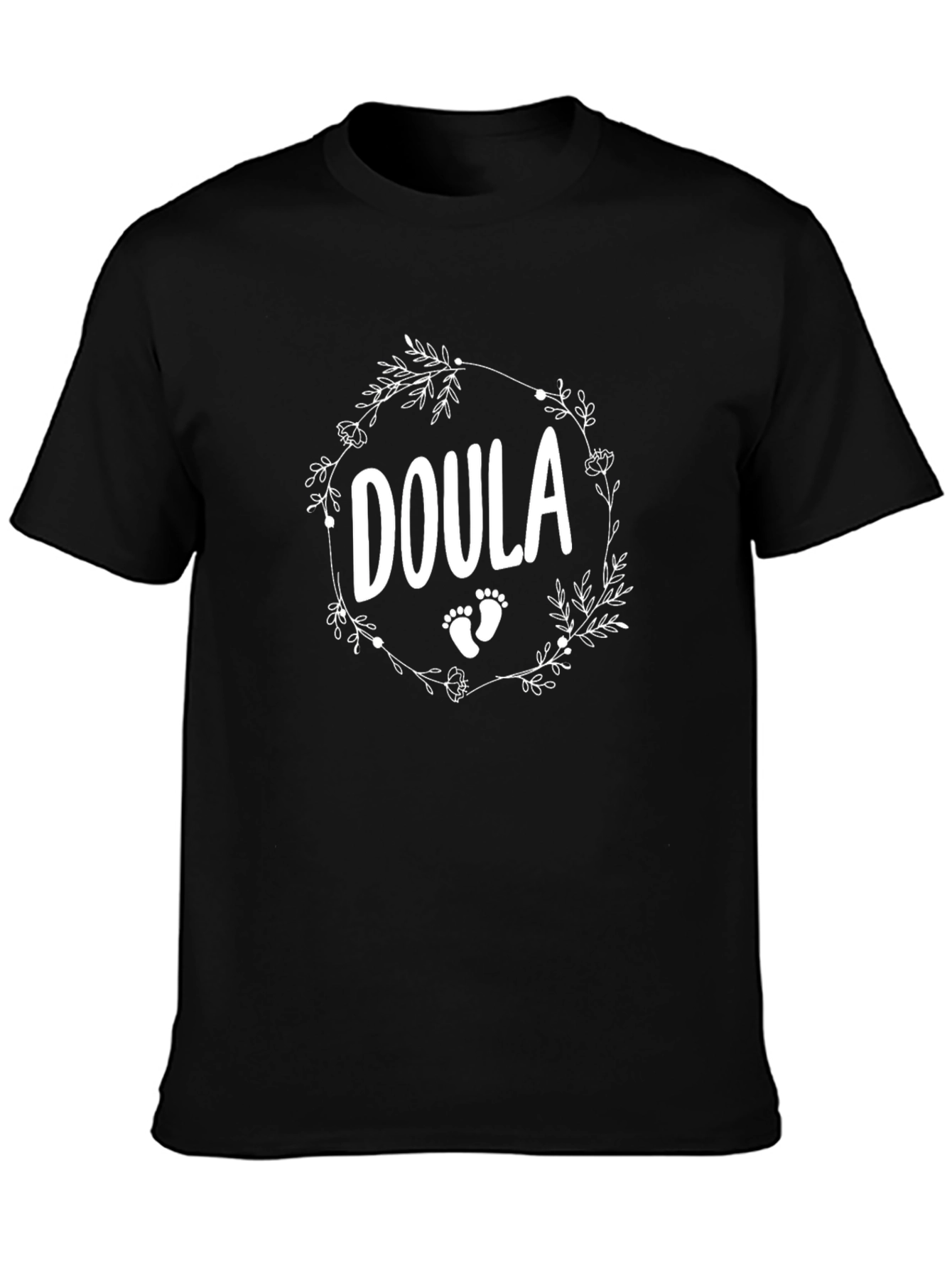 Doula Floral Wreath Black T-Shirt