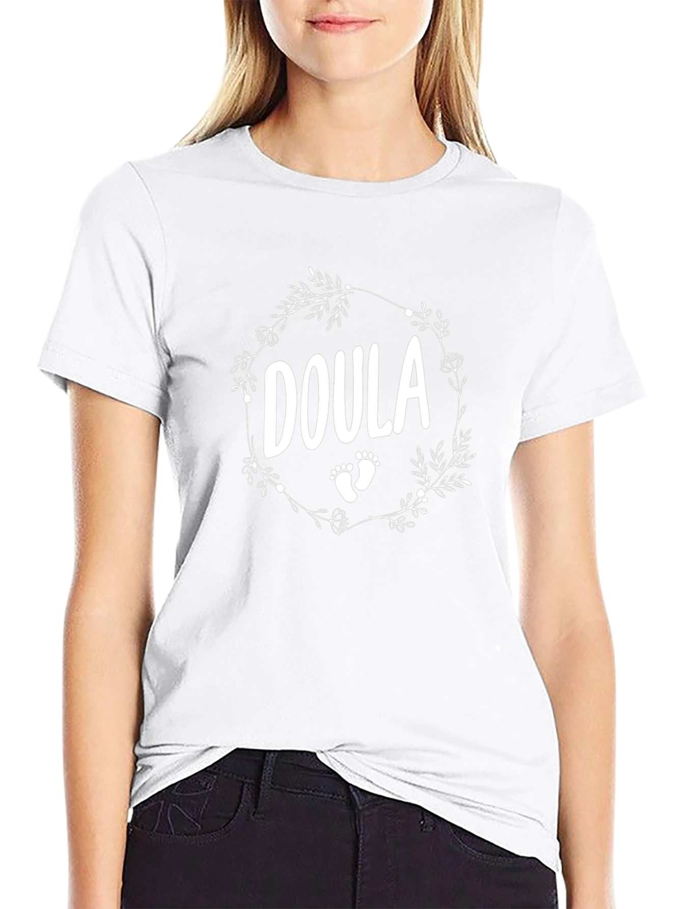 Doula Floral Wreath Black T-Shirt