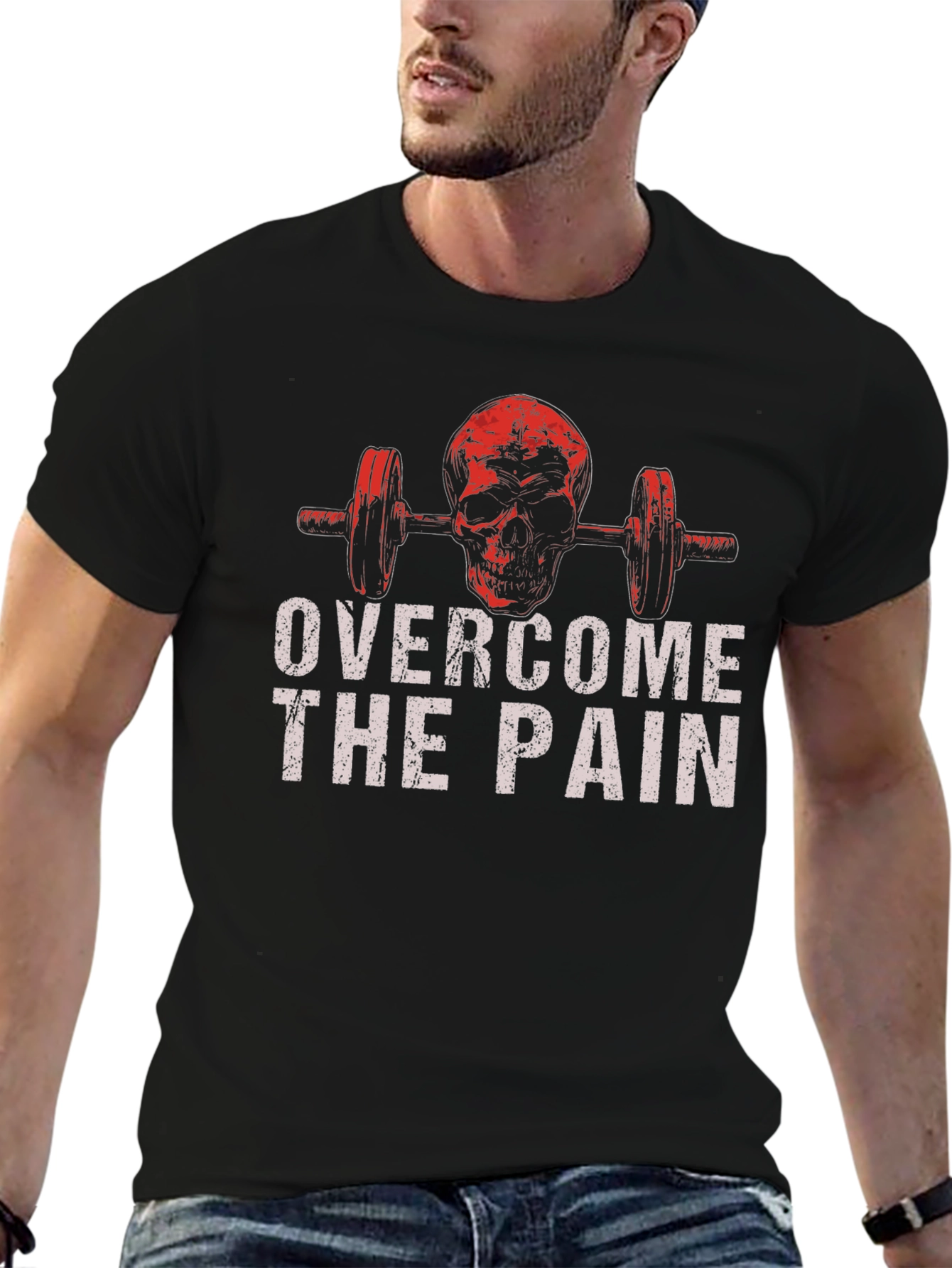 Skull Barbell Overcome The Pain Graphic T-Shirt