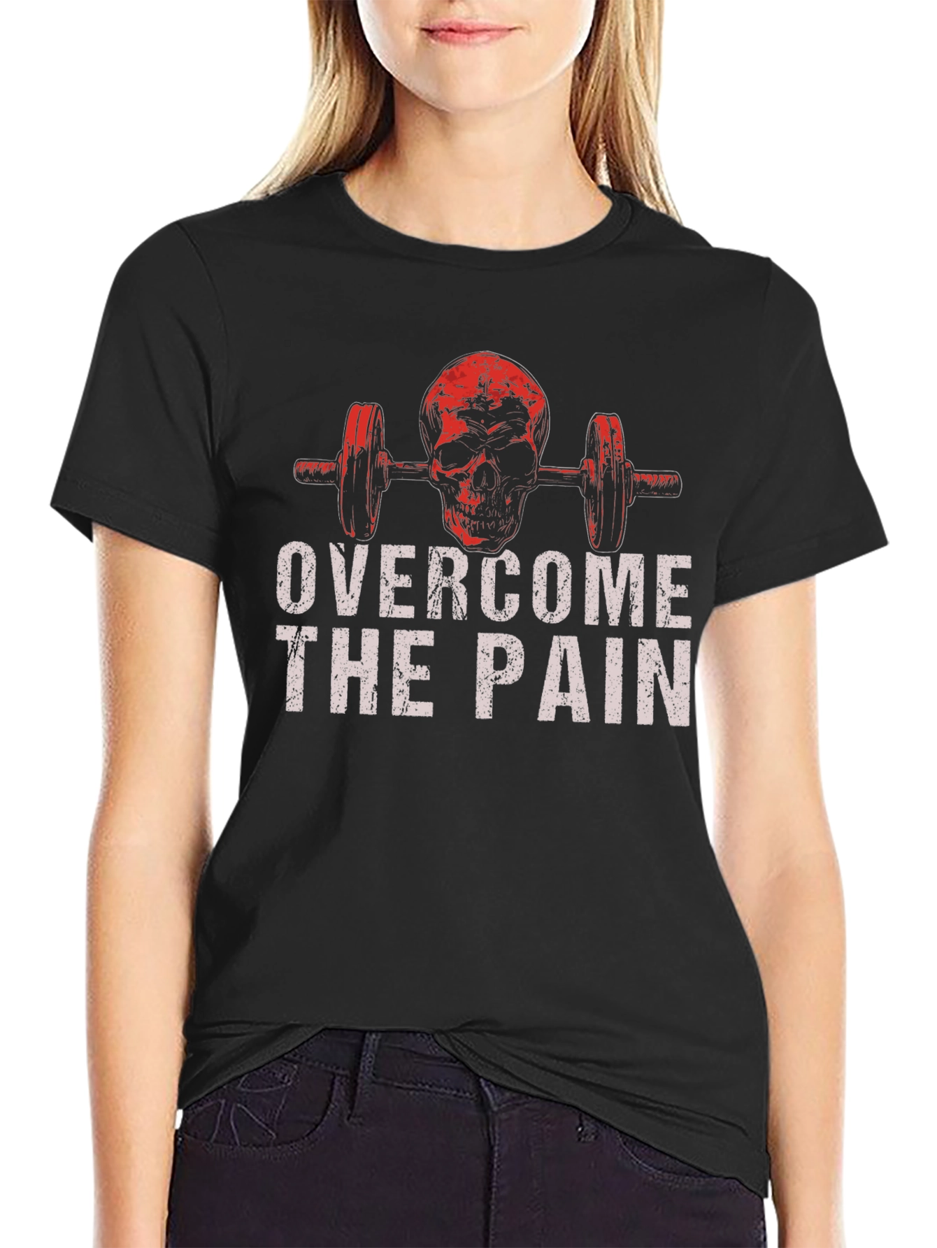 Skull Barbell Overcome The Pain Graphic T-Shirt