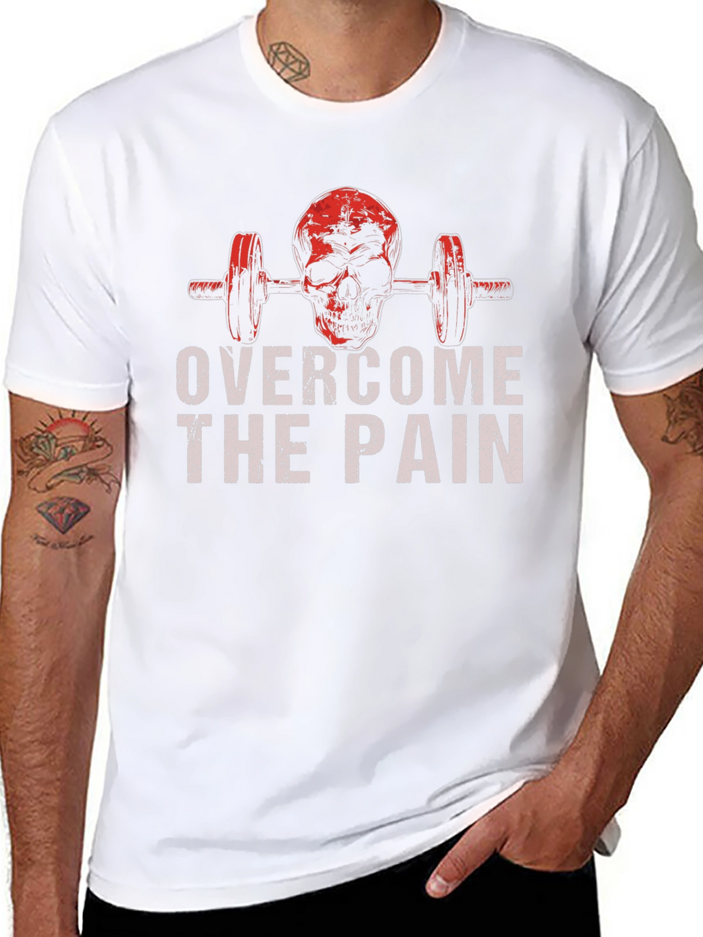 Skull Barbell Overcome The Pain Graphic T-Shirt