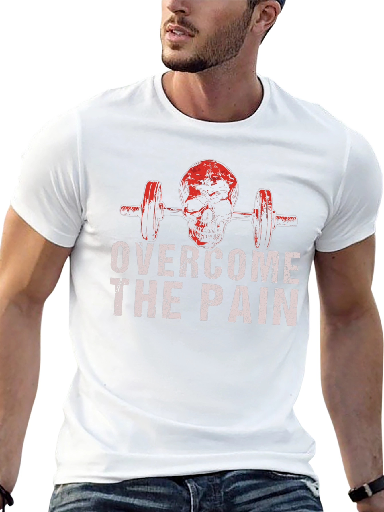 Skull Barbell Overcome The Pain Graphic T-Shirt