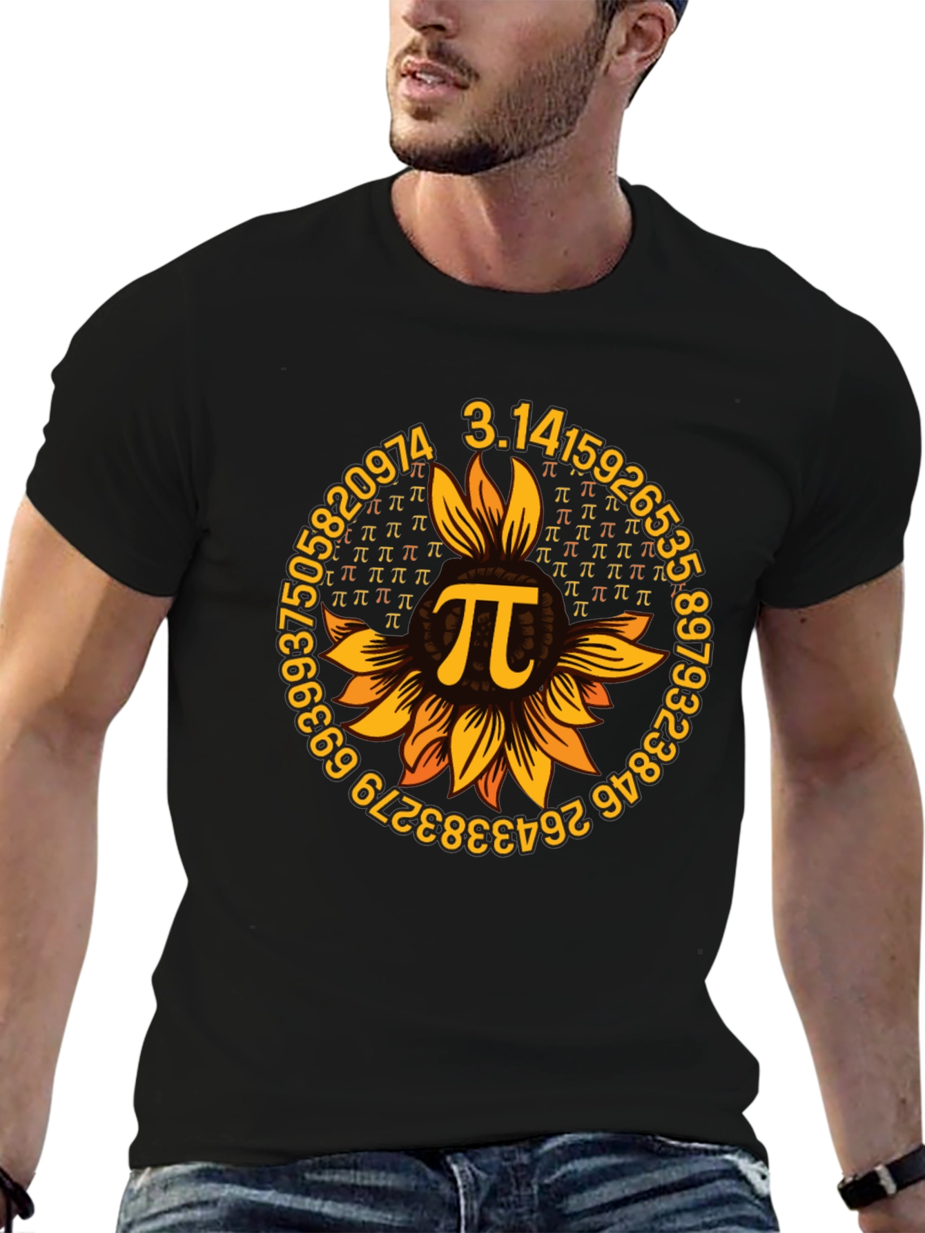 Pi Day Sunflower Graphic Tee - Black