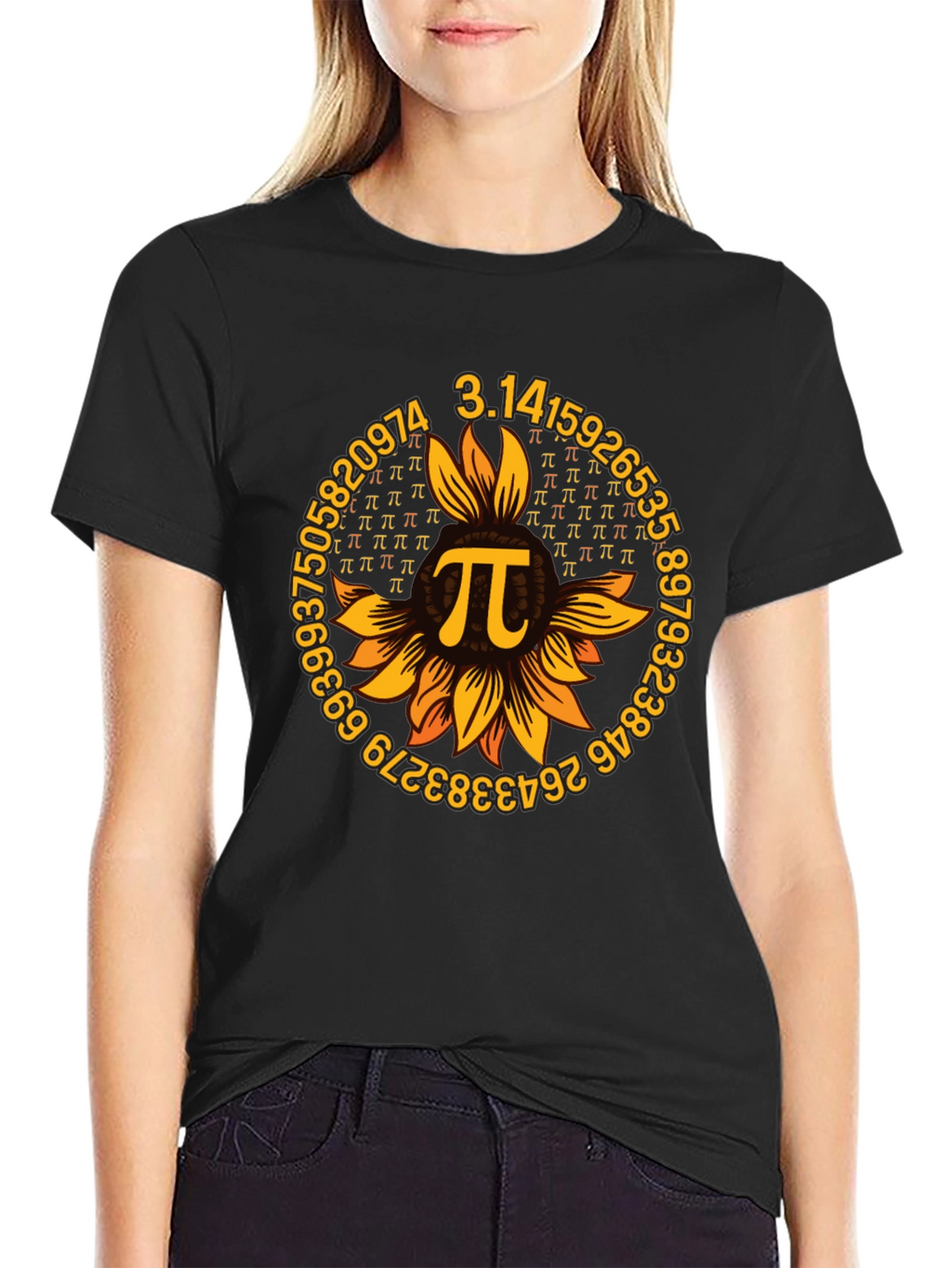 Pi Day Sunflower Graphic Tee - Black