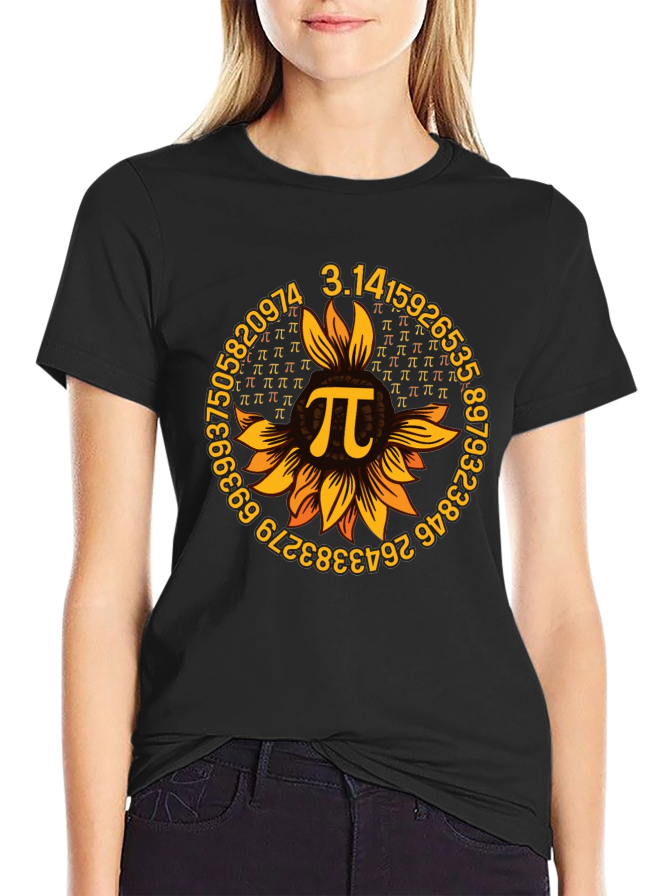 Pi Day Sunflower Graphic Tee - Black