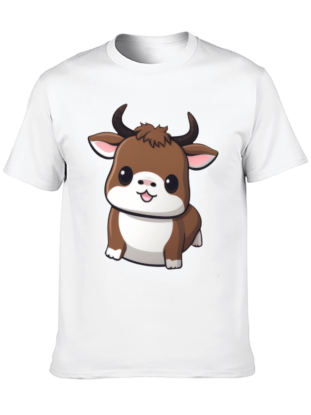 Cute Bull Cartoon Black T-Shirt